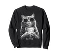 Tabby Cat Drinking Iced Coffee Sweatshirt - Minimalist Print Men Women - T-Shirt, Sweatshirt, Hoodie