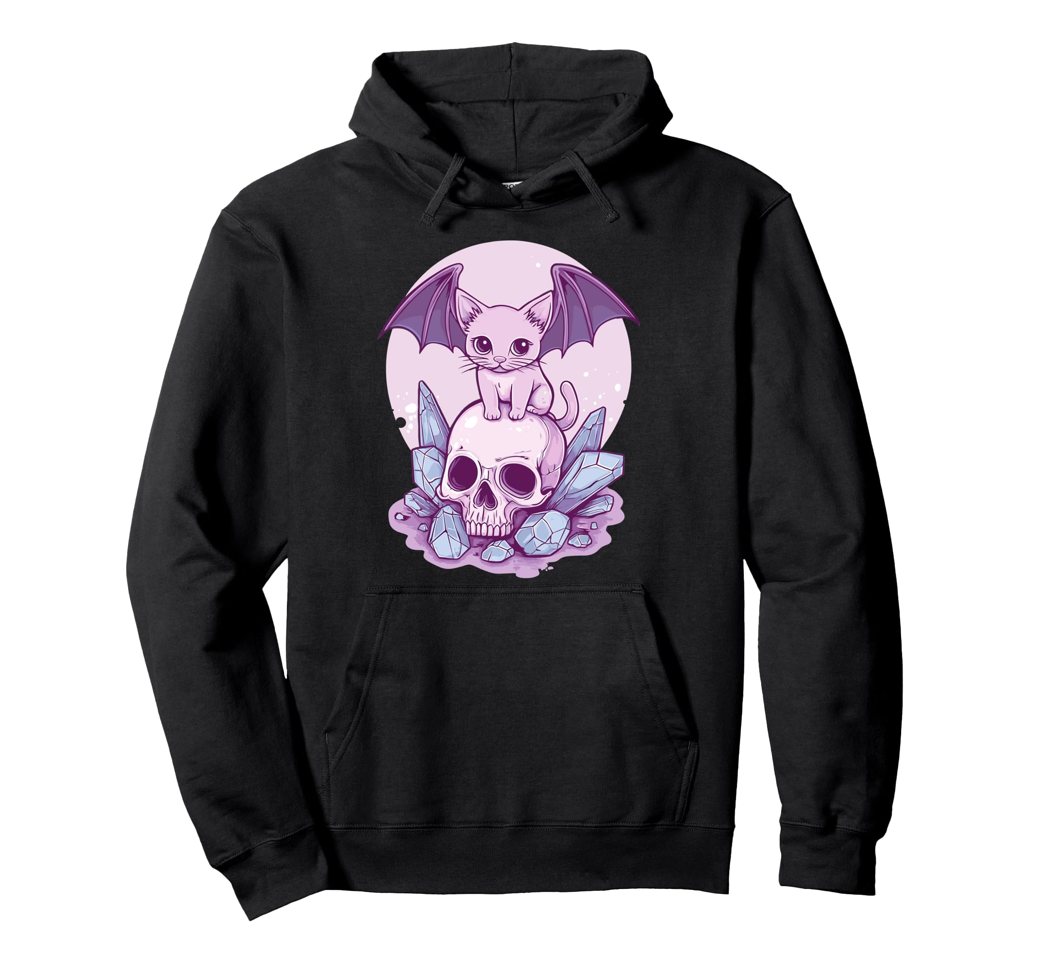 Pastel Goth Cat Bat Wings Skull Hoodie - Trendy Graphic for Adults - T-Shirt, Sweatshirt, Hoodie