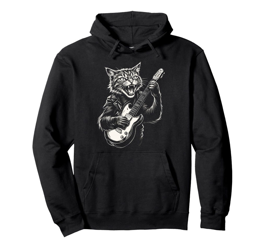 Funny Cat Playing Guitar Heavy Metal Hoodie - Streetwear Style for Adults - T-Shirt, Sweatshirt, Hoodie