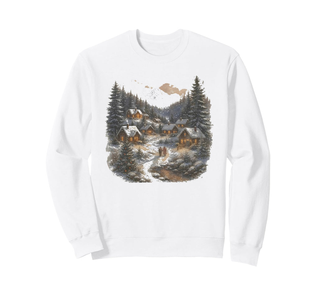 Winter Village Mountain Pine Trees Sweatshirt - Aesthetic Graphic Unisex - T-Shirt, Sweatshirt, Hoodie