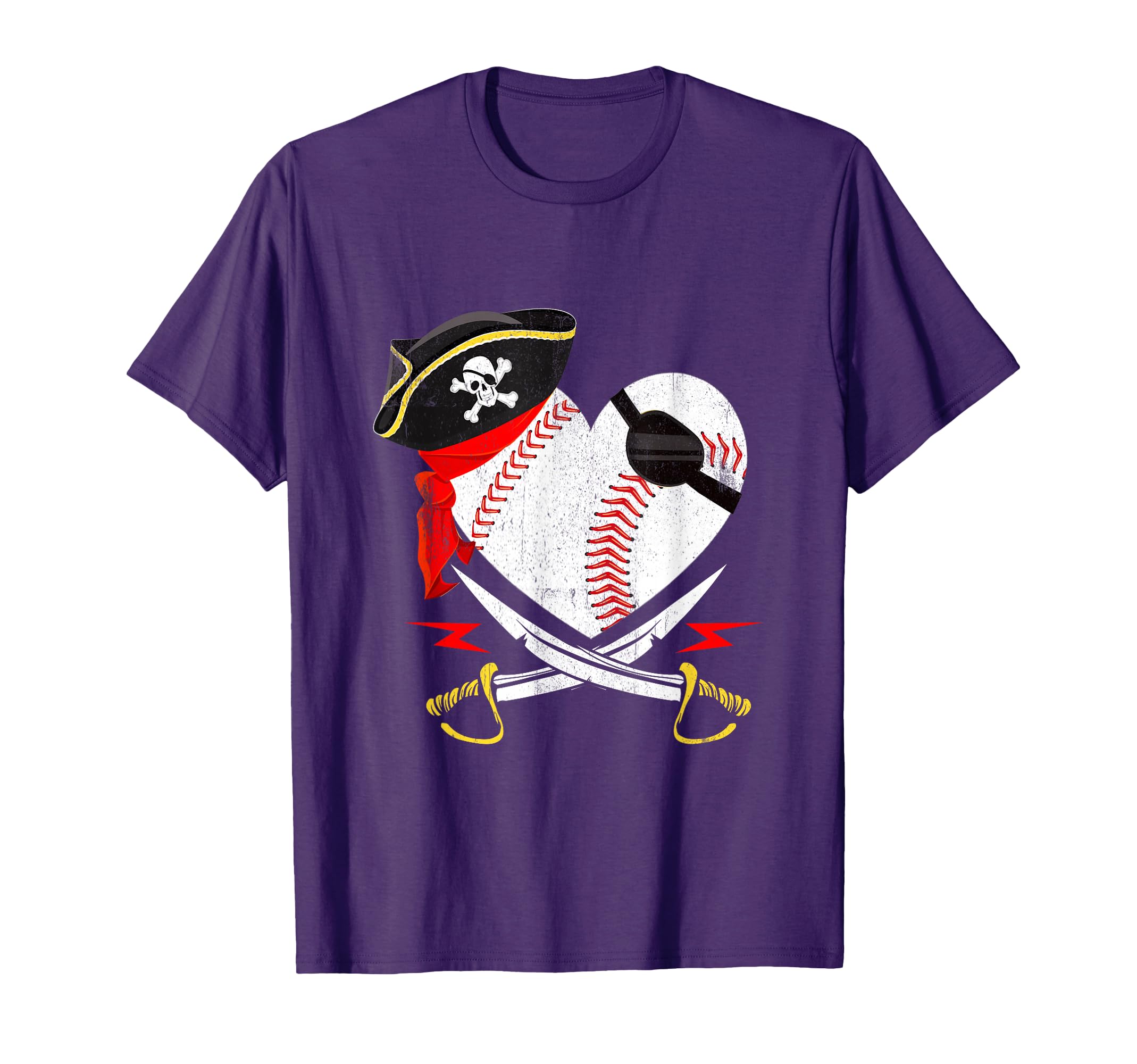 Pirate Baseball Softball Heart T-Shirt - Aesthetic Graphic for Adults - T-Shirt, Sweatshirt, Hoodie