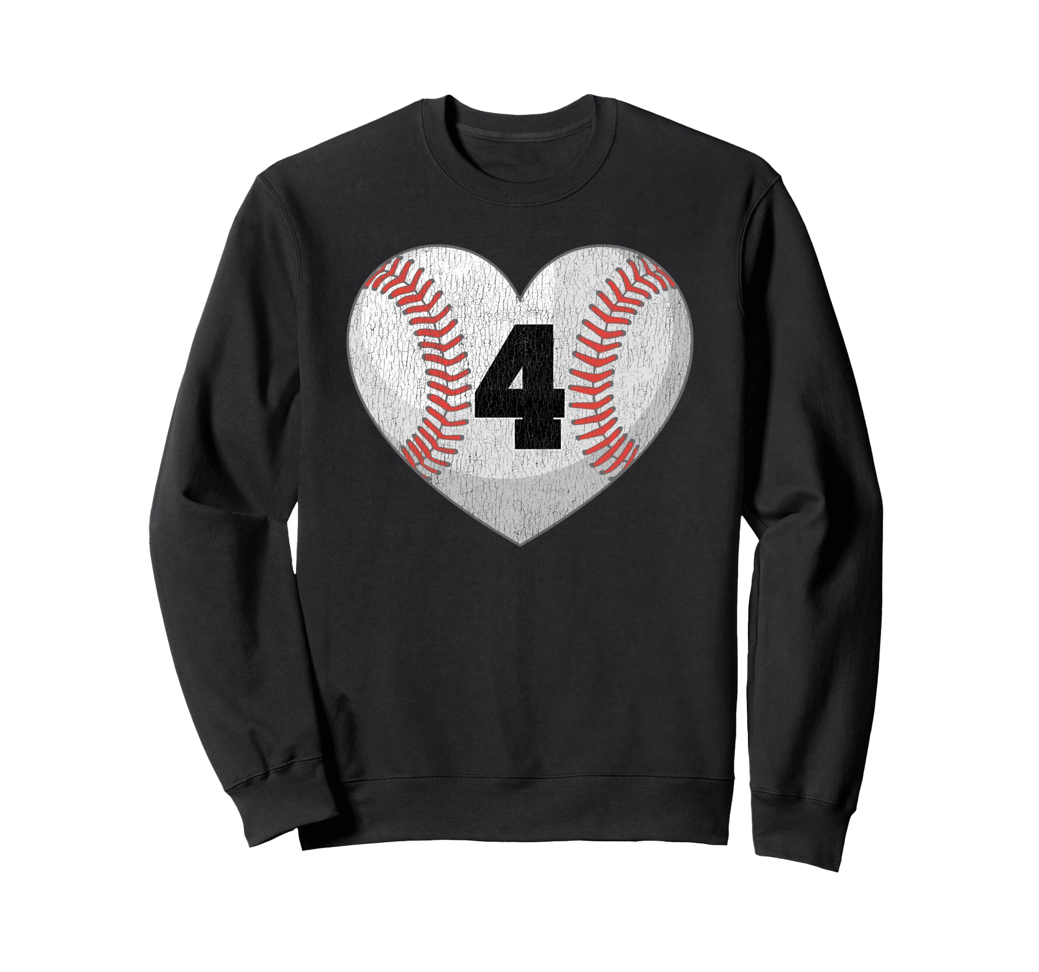 Baseball Number 4 Distressed Heart Sweatshirt - Unique Graphic for Adults - T-Shirt, Sweatshirt, Hoodie
