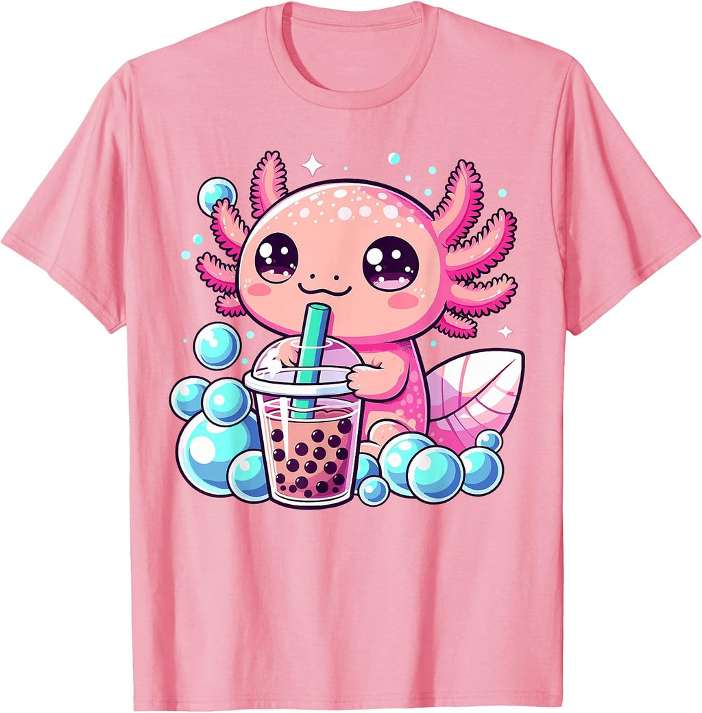 Axolotl Drinking Boba Tea - Adult & Kids T-Shirts, Sweatshirts & Hoodies apparel design preview 1