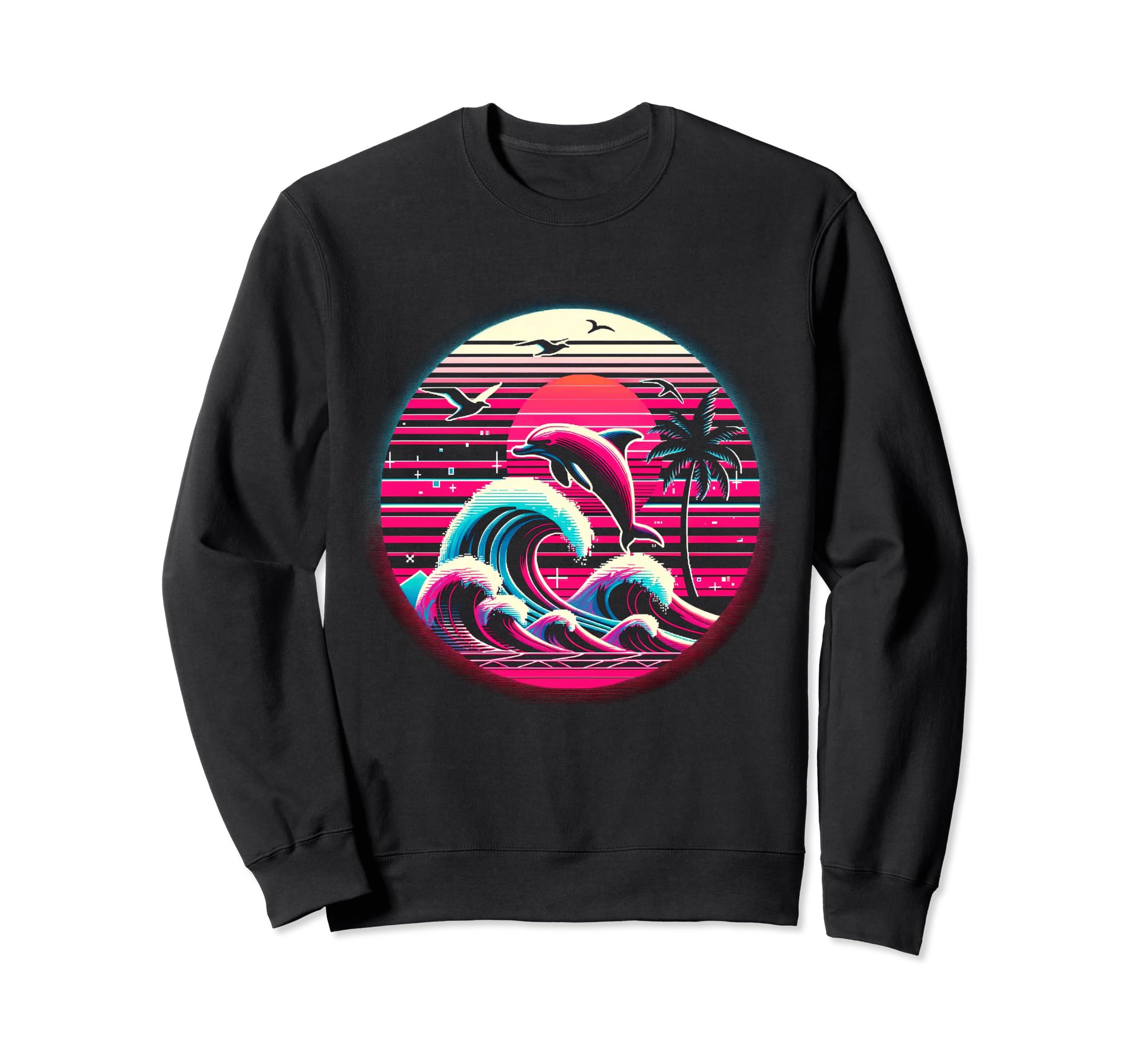Palm Sunset Dolphin 80S 90S Sweatshirt - Aesthetic Graphic Men Women - T-Shirt, Sweatshirt, Hoodie
