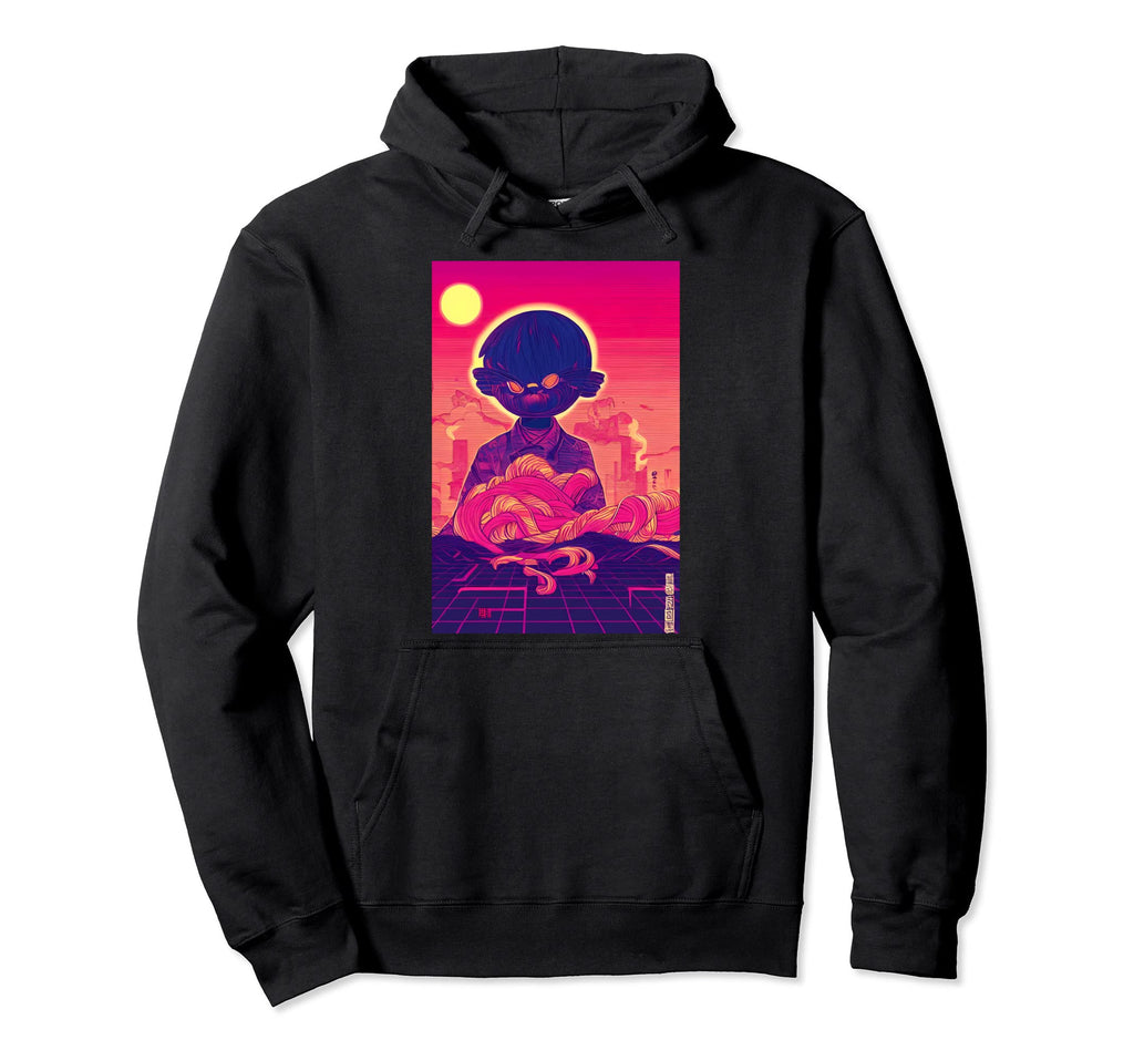 Scary Kawaii Cat Japanese City Anime Hoodie - Graphic Print for Adults - T-Shirt, Sweatshirt, Hoodie
