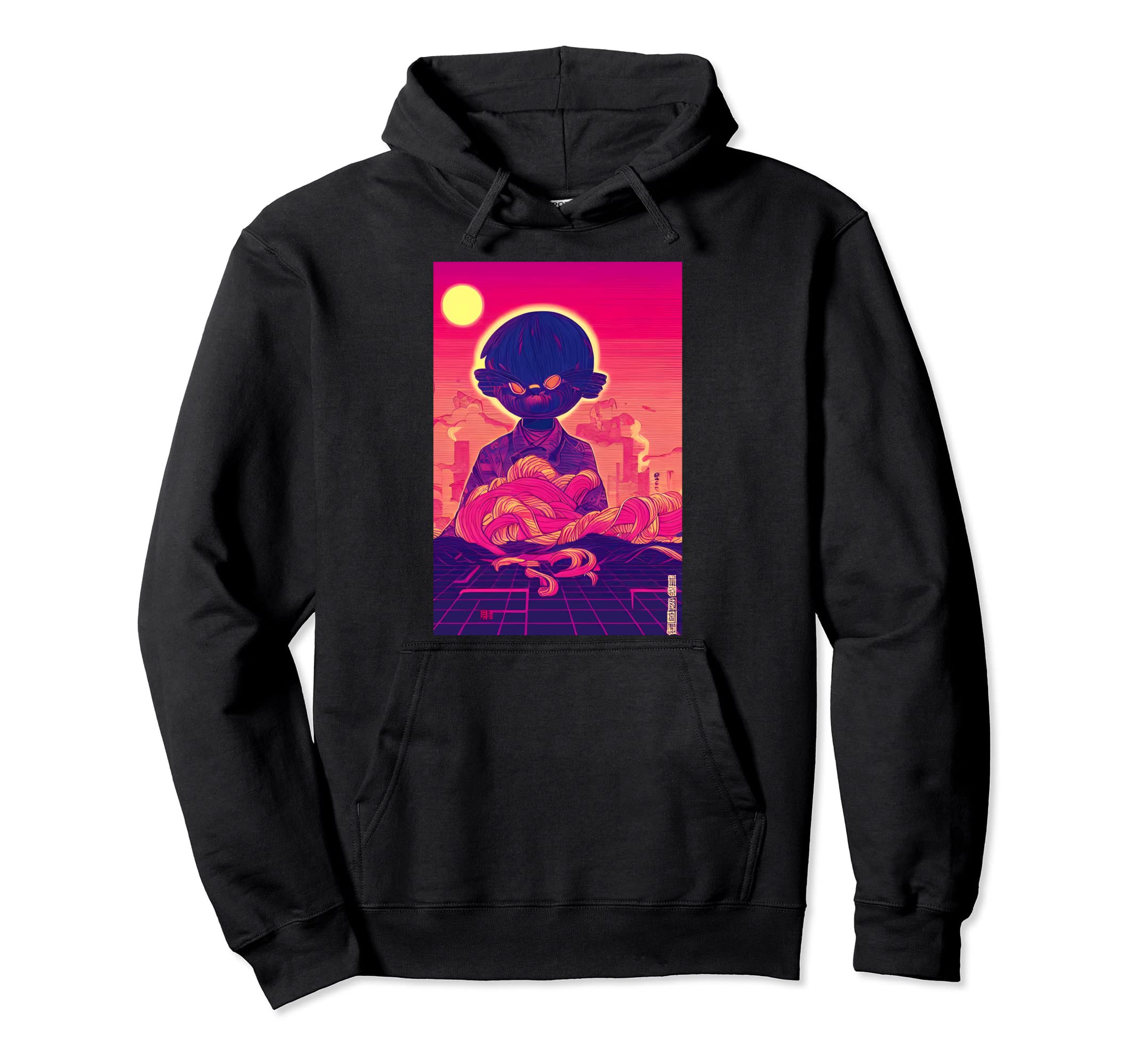 Scary Kawaii Cat Japanese City Anime Hoodie - Graphic Print for Adults - T-Shirt, Sweatshirt, Hoodie