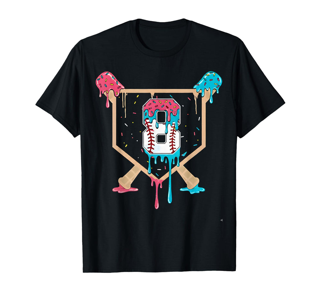 Baseball 8 Year Old Ice Cream Drip 8Th T-Shirt - Novelty Apparel Men Women - T-Shirt, Sweatshirt, Hoodie