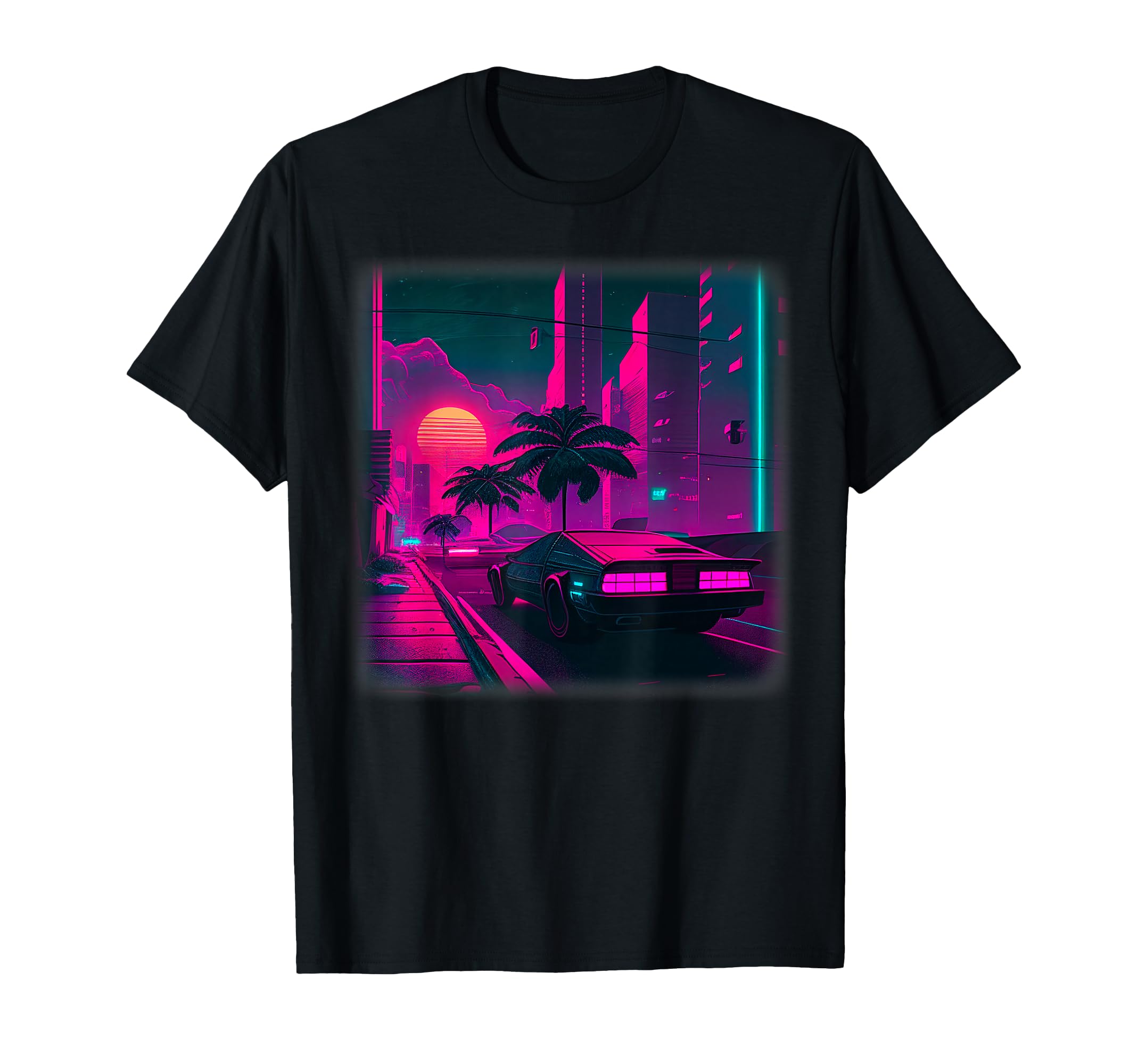 Synthwave Vaporwave Sunset Palm Trees T-Shirt - Custom Art Print Men Women - T-Shirt, Sweatshirt, Hoodie