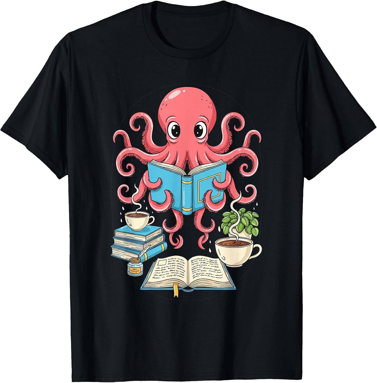 Literary Bookish Book Octopus Coffee Reading Sea - Adult & Kids T-Shirts, Sweatshirts & Hoodies apparel design preview 1