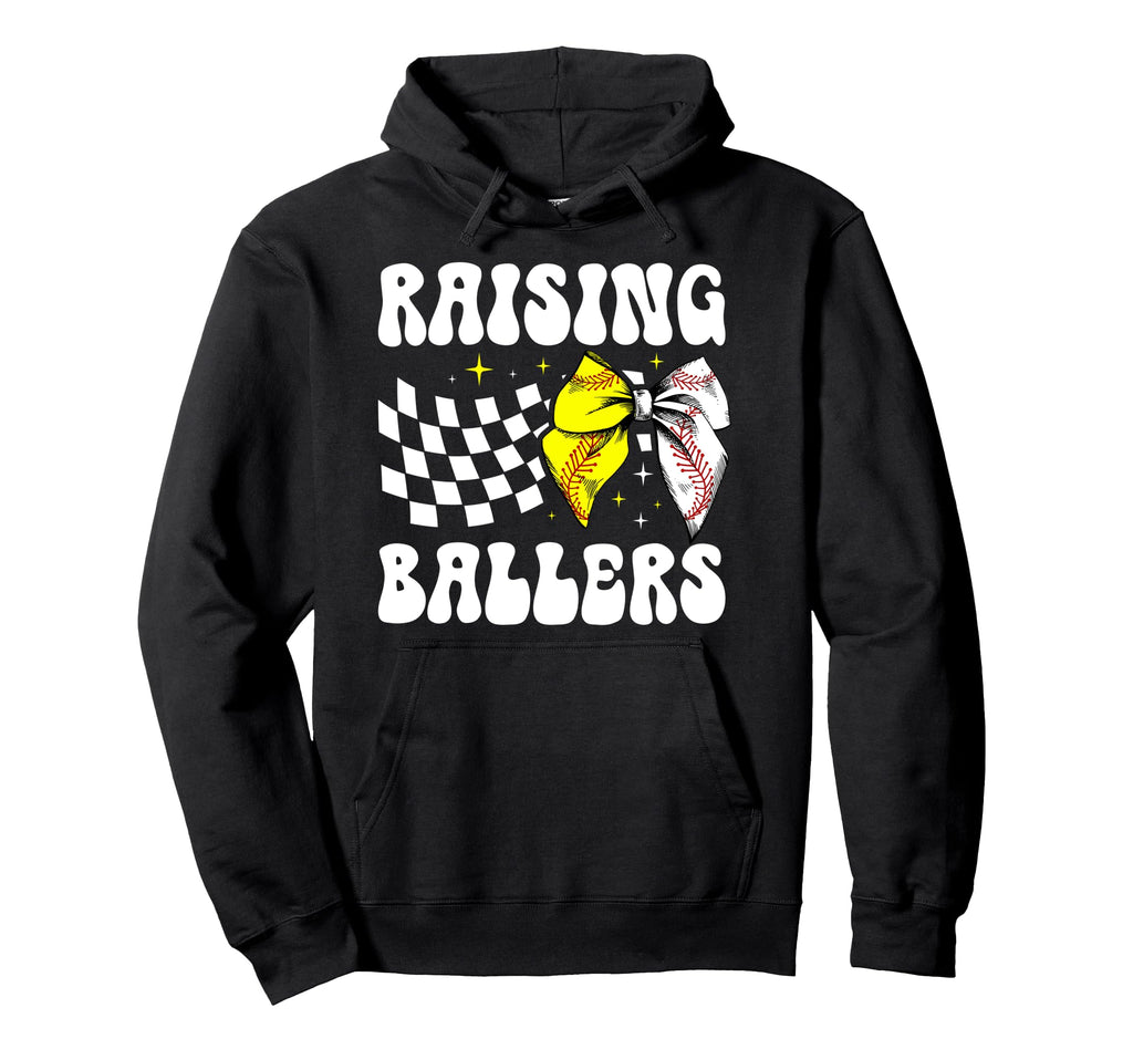 Raising Ballers Groovy Baseball Hoodie - Fun Novelty Design Unisex - T-Shirt, Sweatshirt, Hoodie