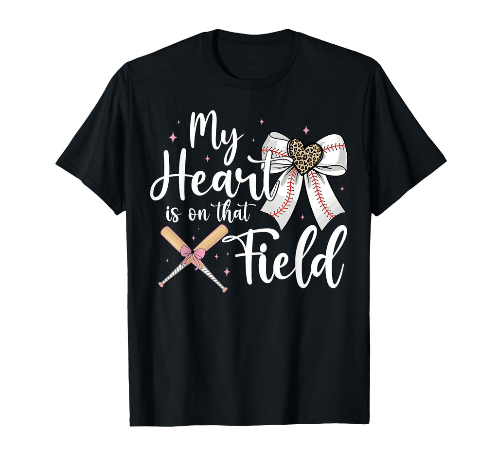 Baseball Mom My Heart Is That Field Bow T-Shirt - Minimalist Print Unisex - T-Shirt, Sweatshirt, Hoodie