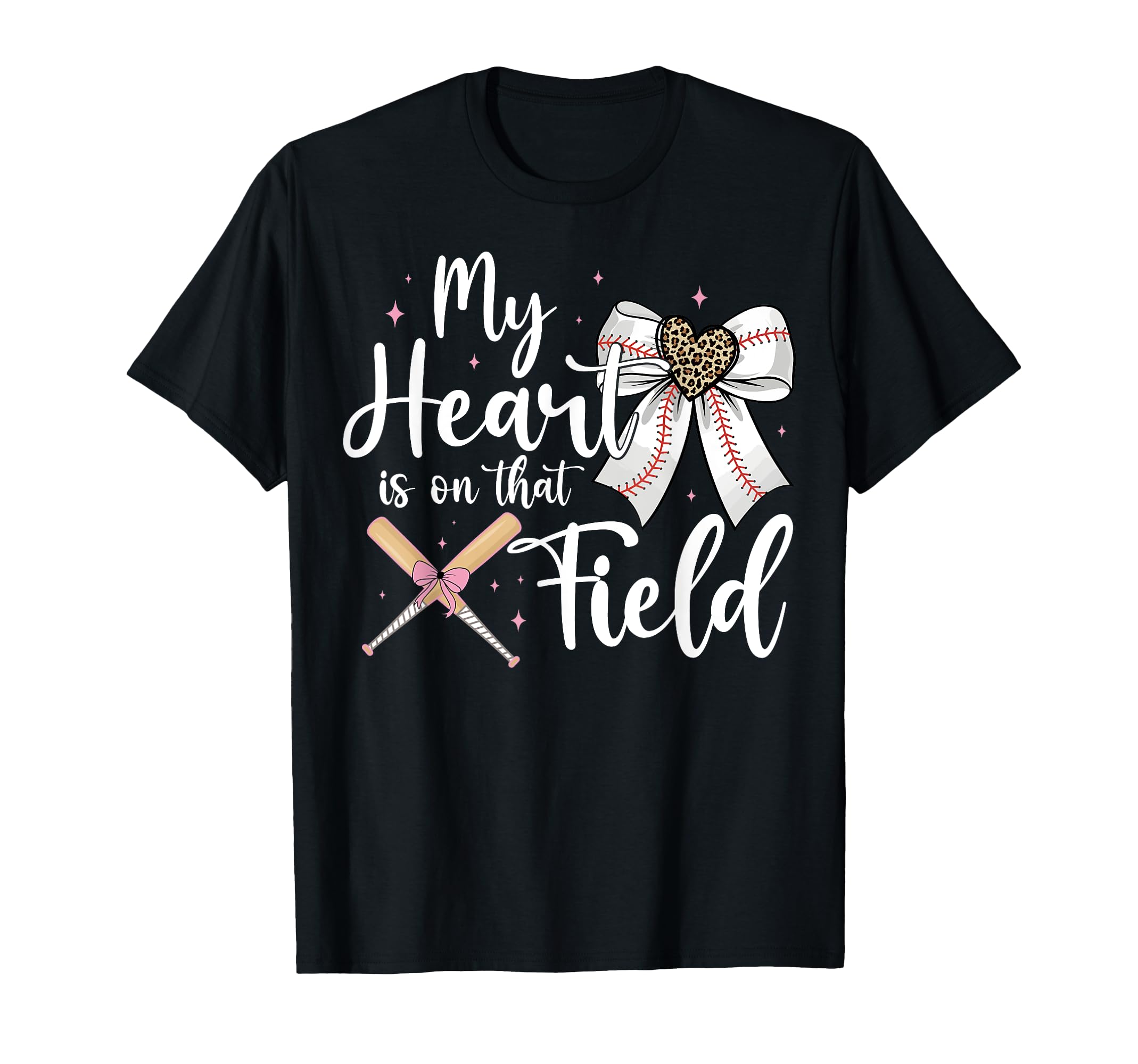 Baseball Mom My Heart Is That Field Bow T-Shirt - Minimalist Print Unisex - T-Shirt, Sweatshirt, Hoodie