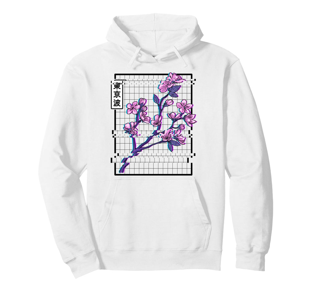 Cherry Blossom Glitch Pastel Japan Hoodie - Aesthetic Graphic Men Women - T-Shirt, Sweatshirt, Hoodie