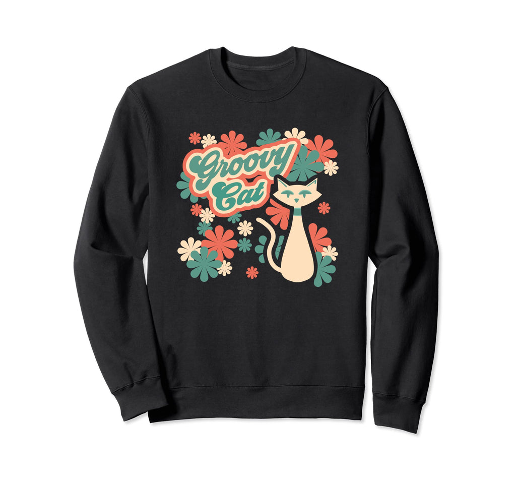 Groovy Funky Cat Psychedelic 60S Sweatshirt - Trendy Graphic for Adults - T-Shirt, Sweatshirt, Hoodie