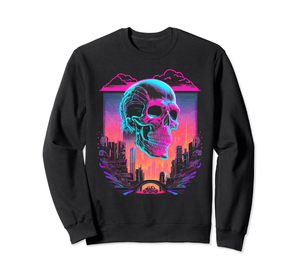 Skull Vaporwave Retrowave Sweatshirt - Novelty Apparel for Adults - T-Shirt, Sweatshirt, Hoodie