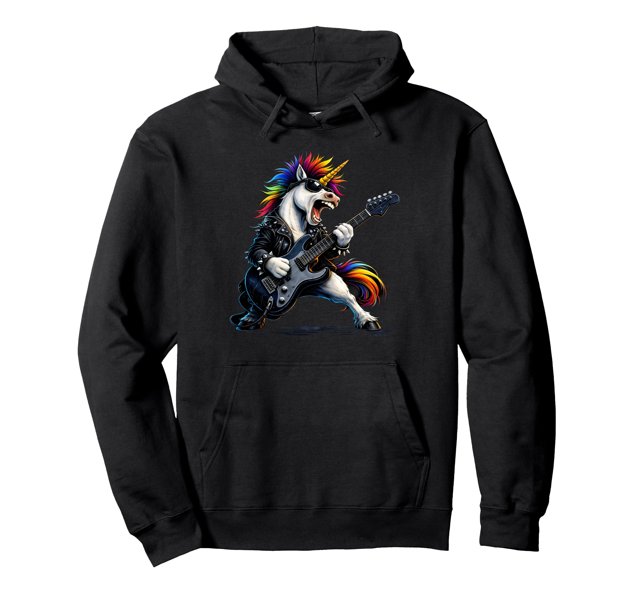 Rockn Roll Unicorn Guitar Punk Music Rock Hoodie - Novelty Apparel Unisex - T-Shirt, Sweatshirt, Hoodie