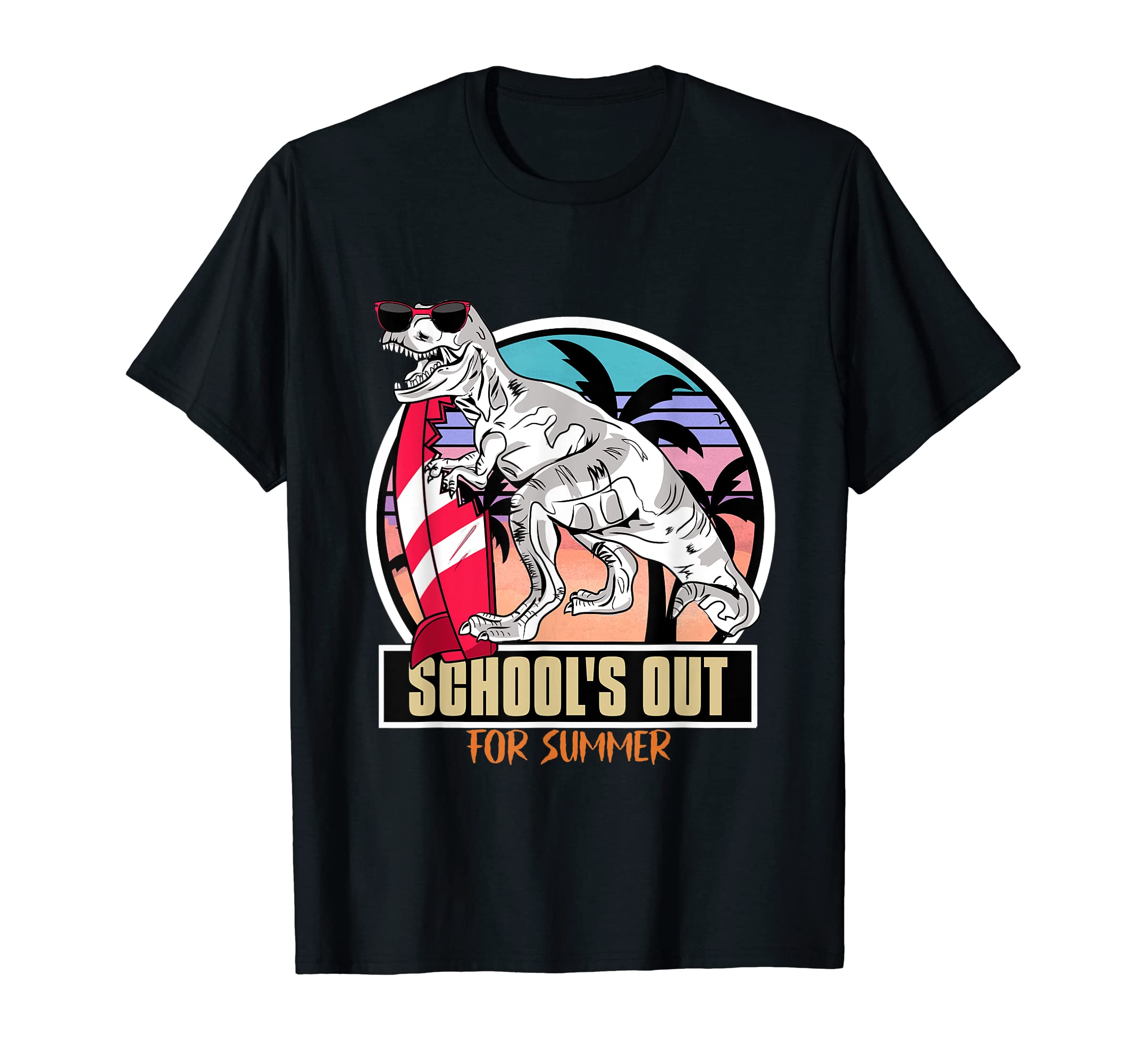 Schools Out Summer Dinosaur Sunset T-Shirt - Novelty Apparel for Adults - T-Shirt, Sweatshirt, Hoodie