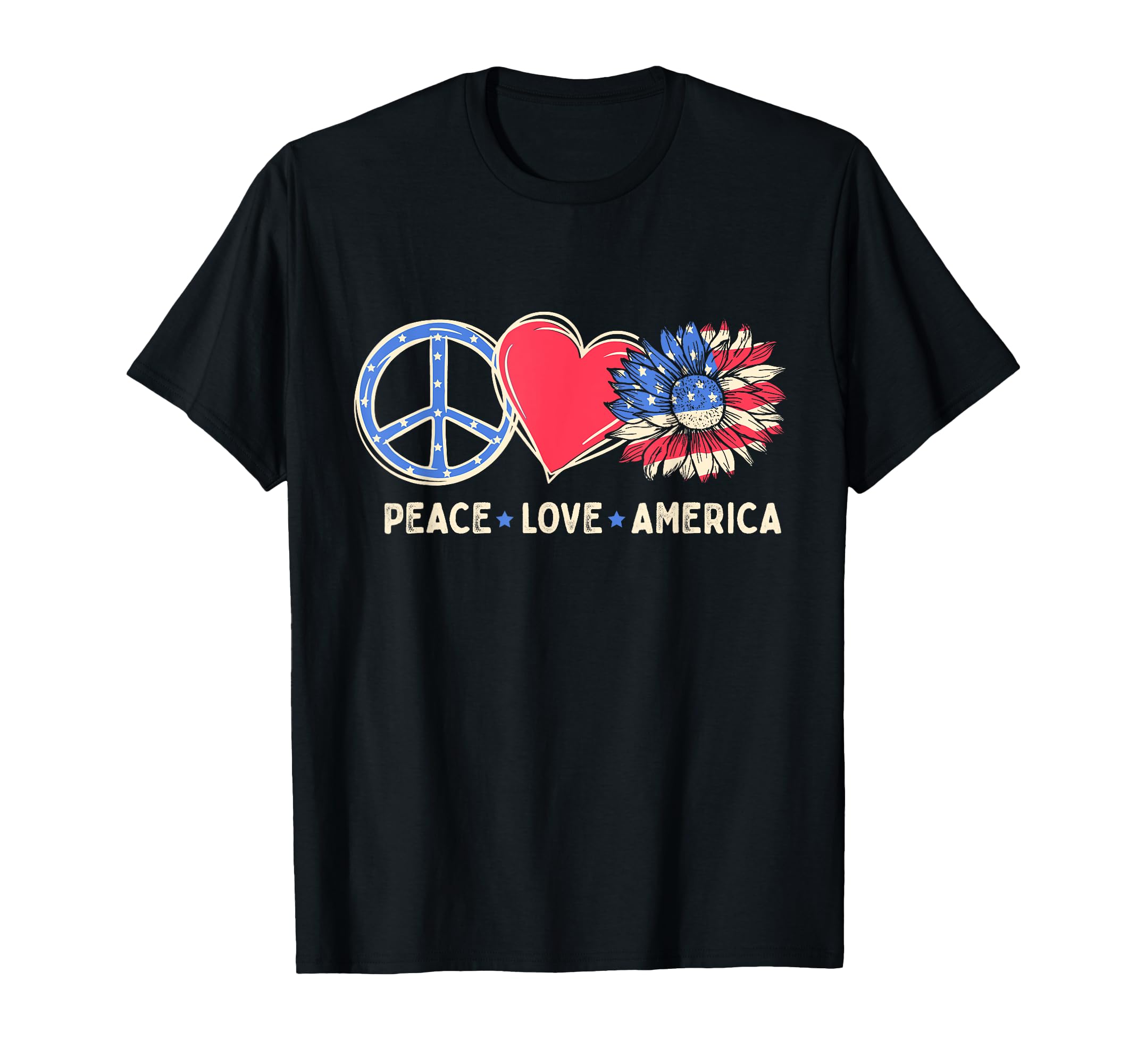 Usa 4Th July Peace Love Sunflower T-Shirt - Aesthetic Graphic Unisex - T-Shirt, Sweatshirt, Hoodie