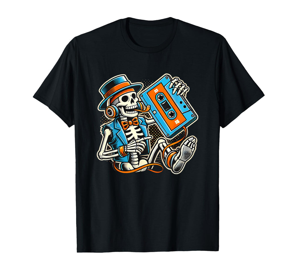 Halloween Skeleton Cassette Tape T-Shirt - Aesthetic Graphic for Adults - T-Shirt, Sweatshirt, Hoodie