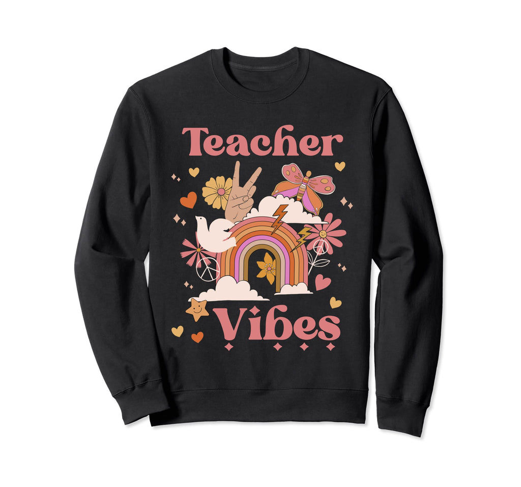 Teacher Vibes School Groovy Boho Sweatshirt - Aesthetic Graphic Men Women - T-Shirt, Sweatshirt, Hoodie