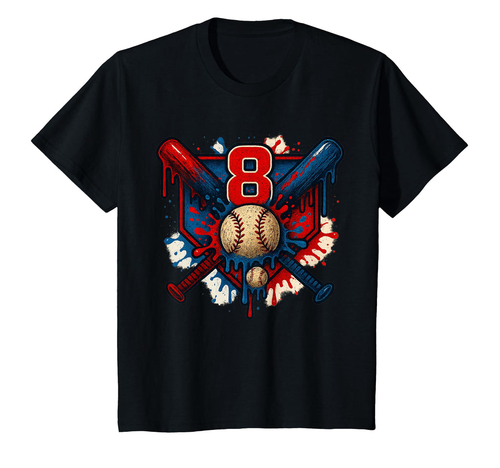 Baseball 8 Year Old Splash Drip 8Th T-Shirt - Graphic Print for Adults - T-Shirt, Sweatshirt, Hoodie