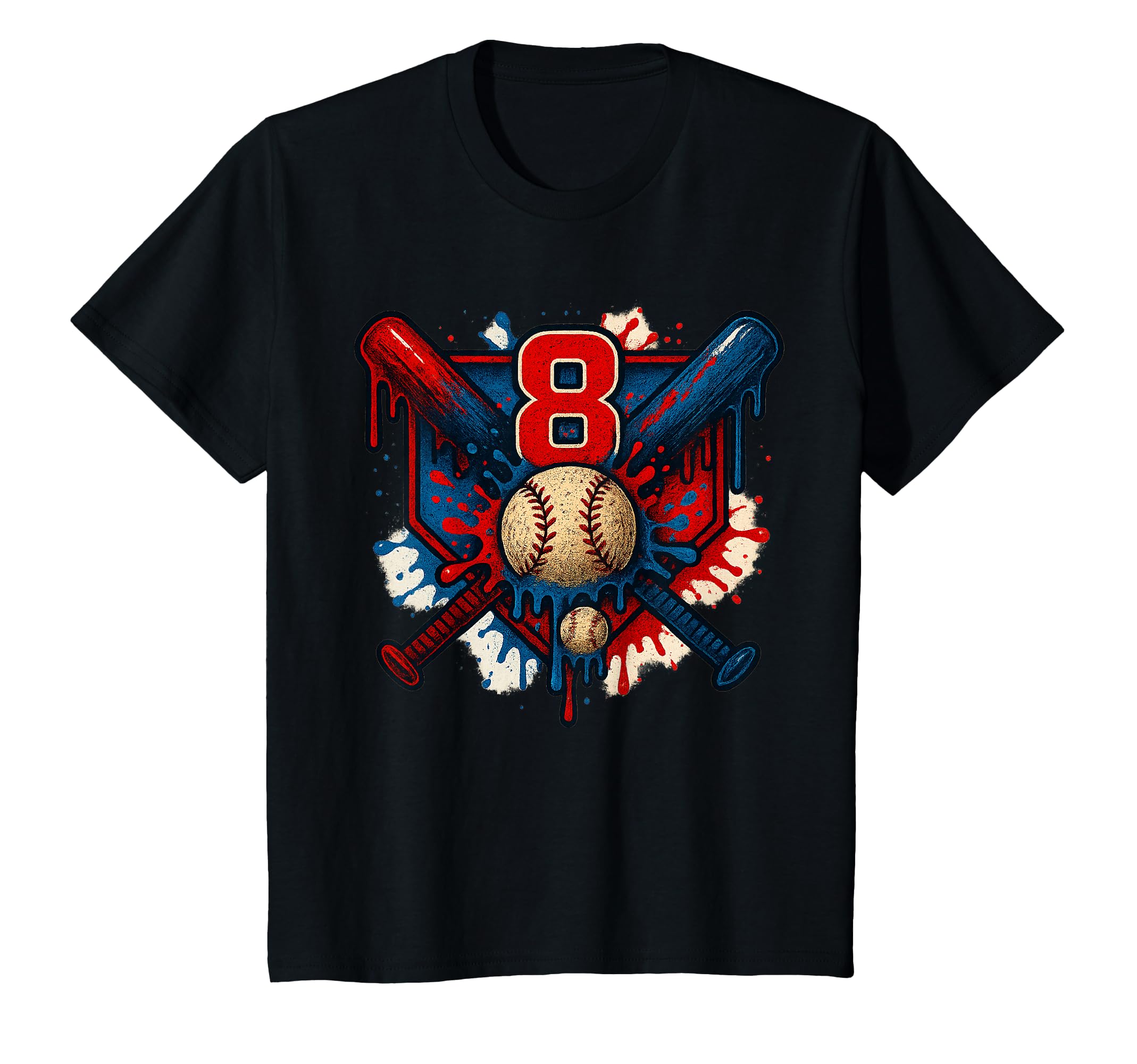 Baseball 8 Year Old Splash Drip 8Th T-Shirt - Graphic Print for Adults - T-Shirt, Sweatshirt, Hoodie