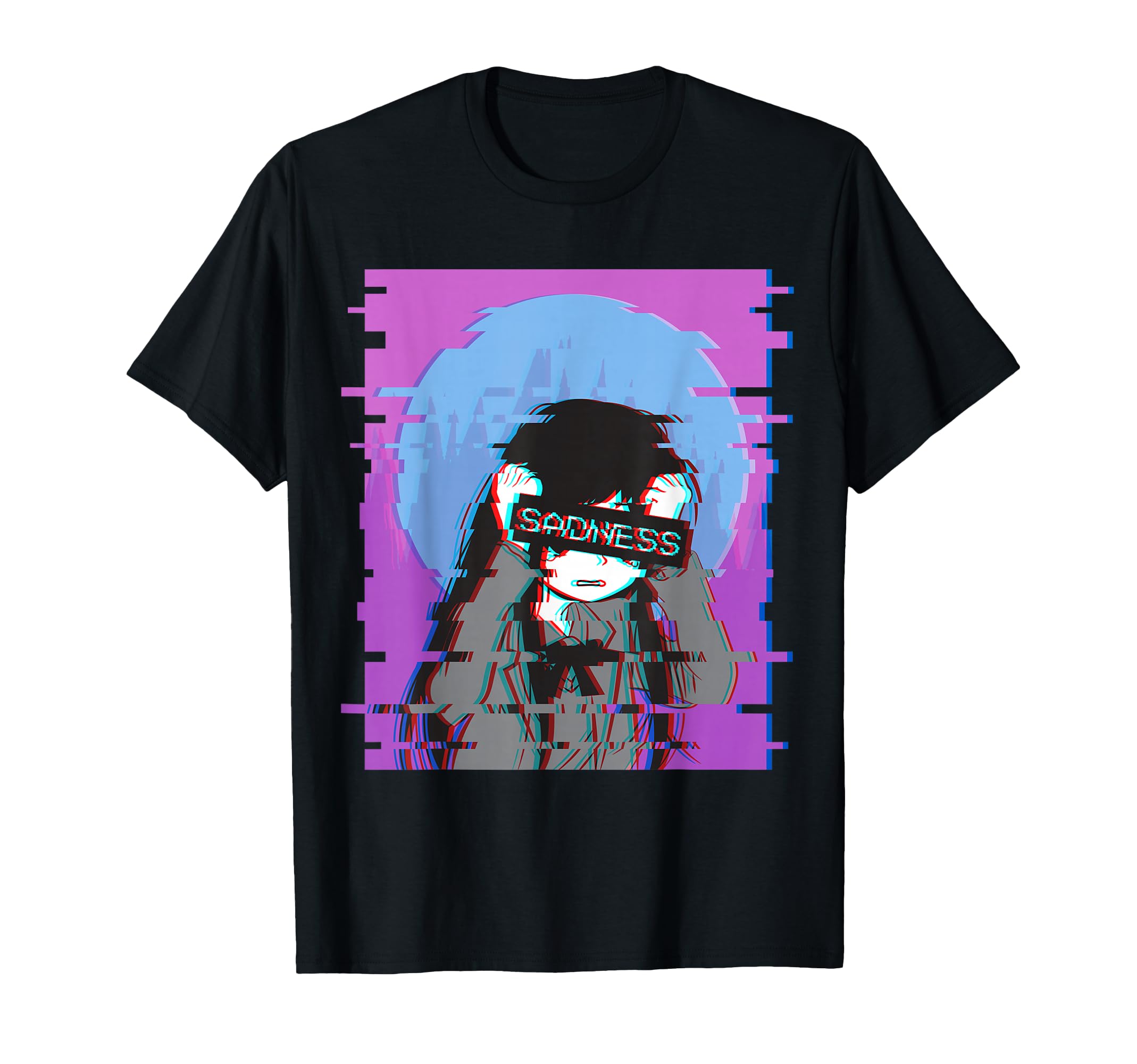 Sad Anime Japanese Aesthetic Vaporwave T-Shirt - Unique Graphic Men Women - T-Shirt, Sweatshirt, Hoodie
