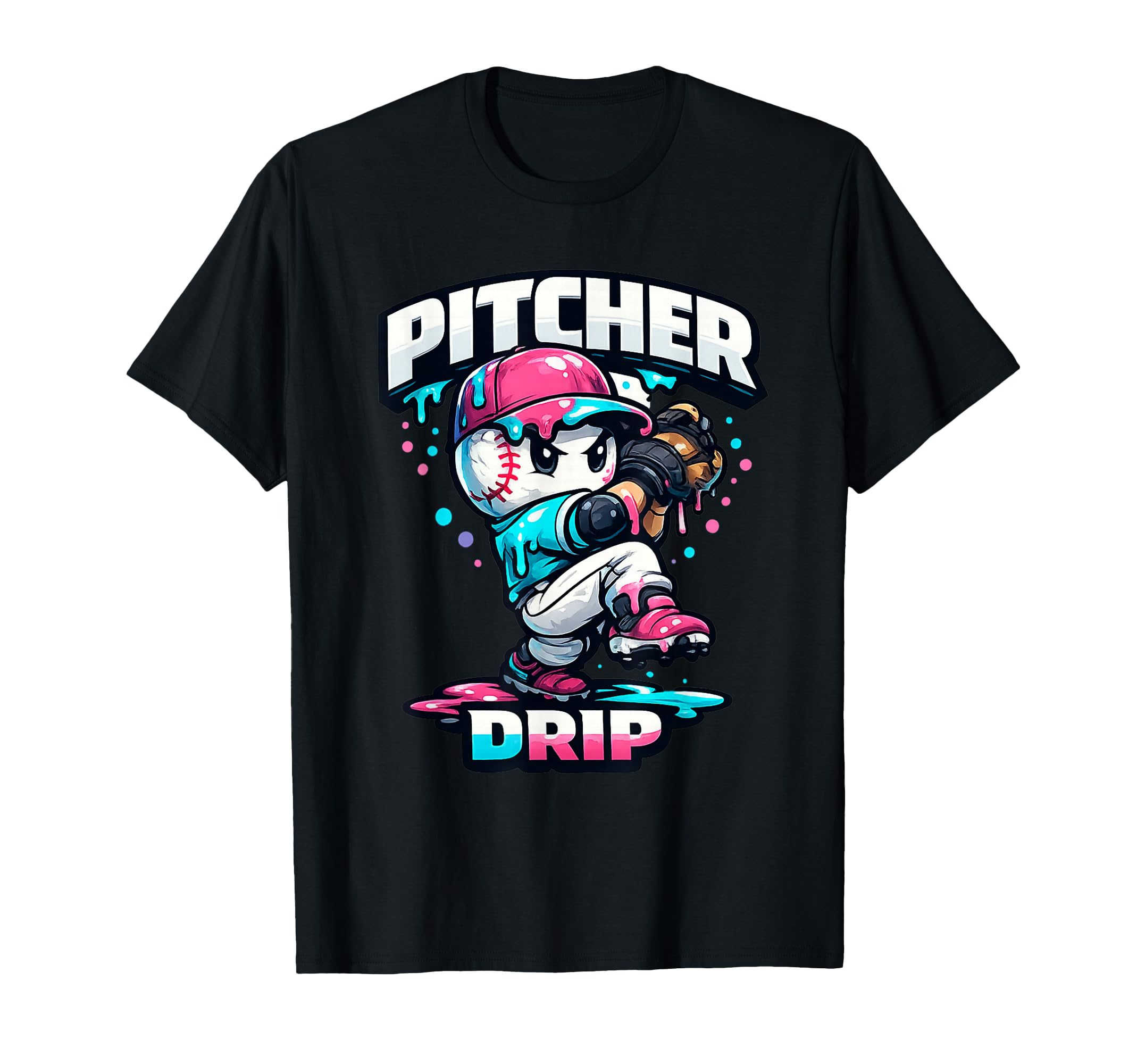 Pitcher Drip Ice Cream Drip Baseball T-Shirt - Graphic Print for Adults - T-Shirt, Sweatshirt, Hoodie