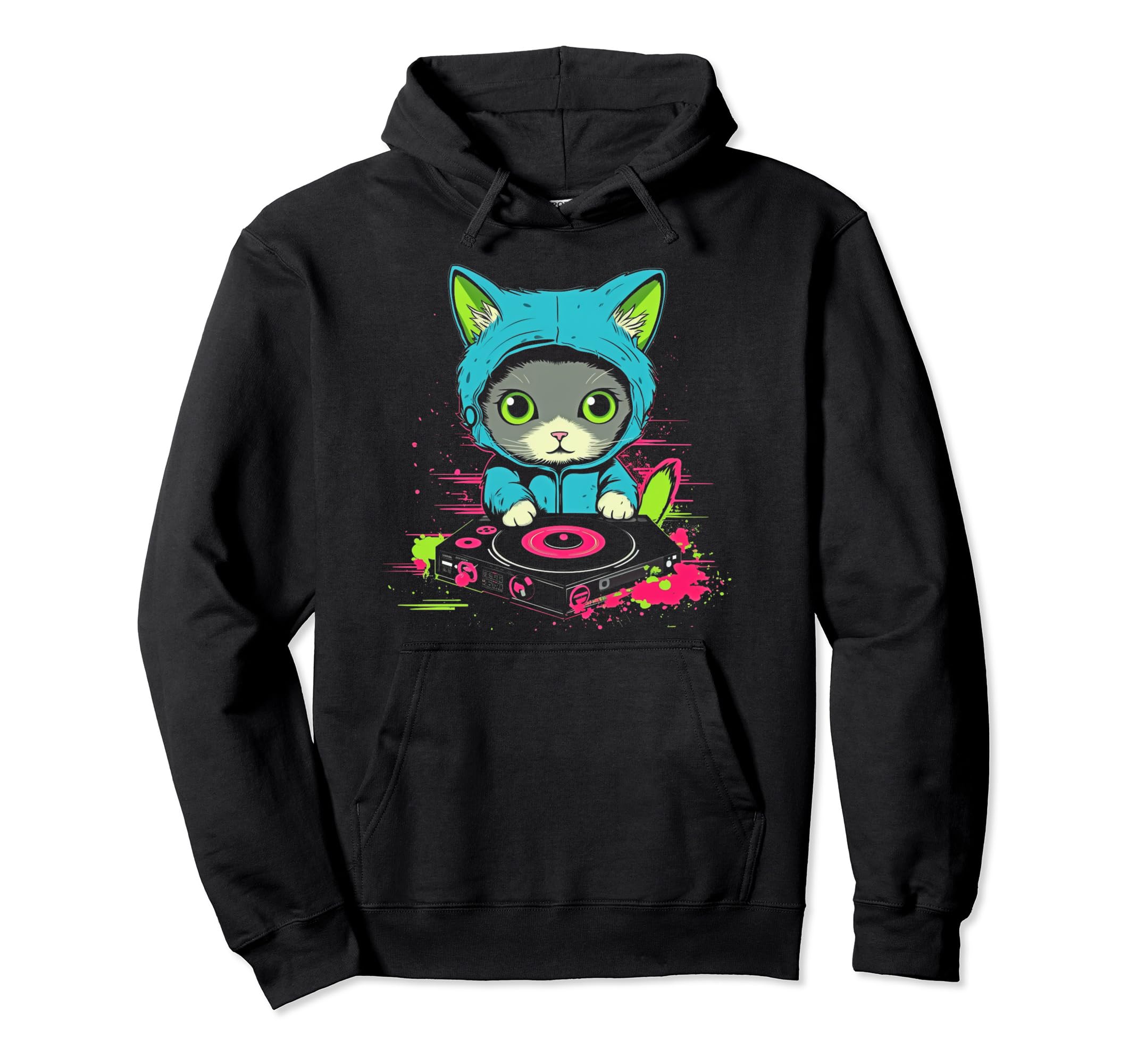 Kawaii Cat Dj Japanese Edm Y2K Aesthetic 3 Hoodie - Graphic Print Unisex - T-Shirt, Sweatshirt, Hoodie