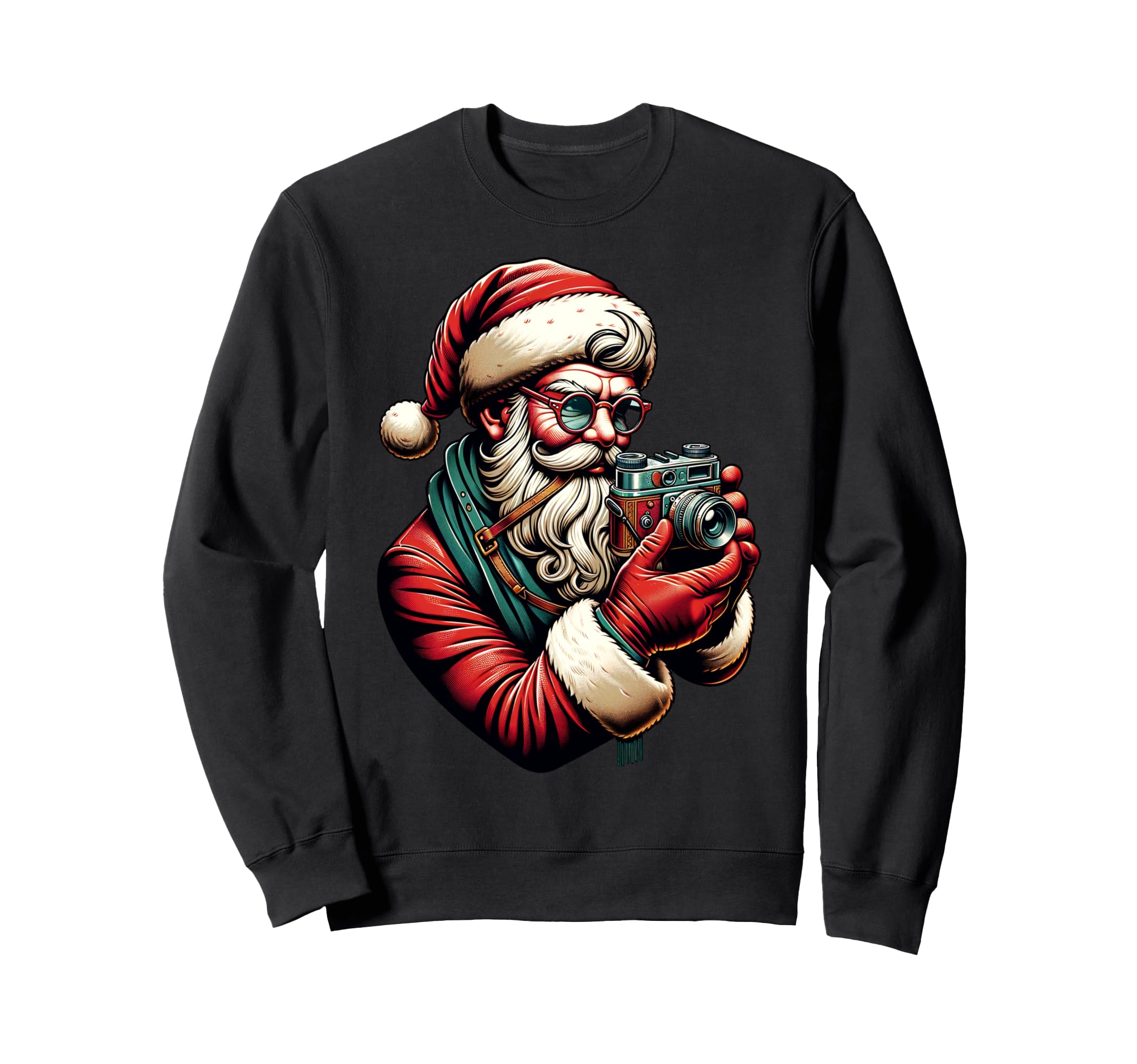 Hipster Santa Holding Camera Sweatshirt - Unique Graphic for Adults - T-Shirt, Sweatshirt, Hoodie