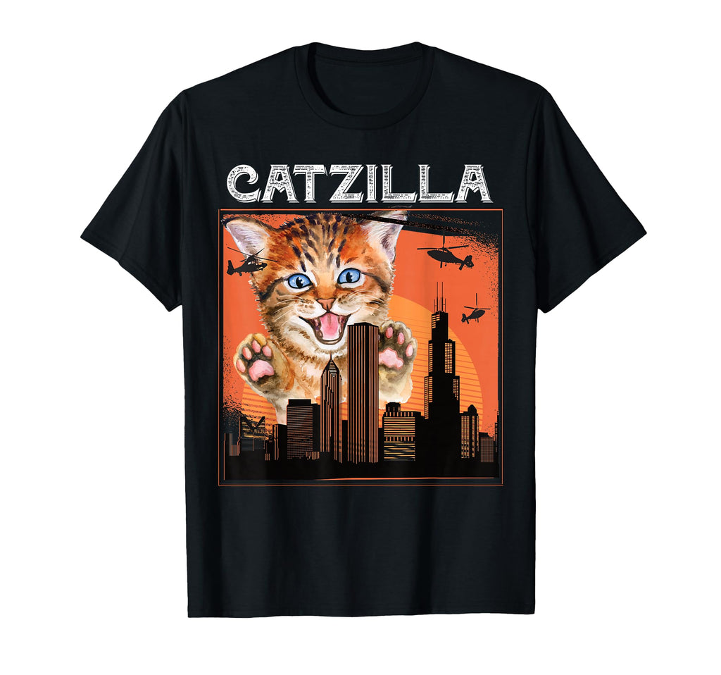 Catzilla Funny Kitten Cat Distressed T-Shirt - Trendy Graphic for Adults - T-Shirt, Sweatshirt, Hoodie