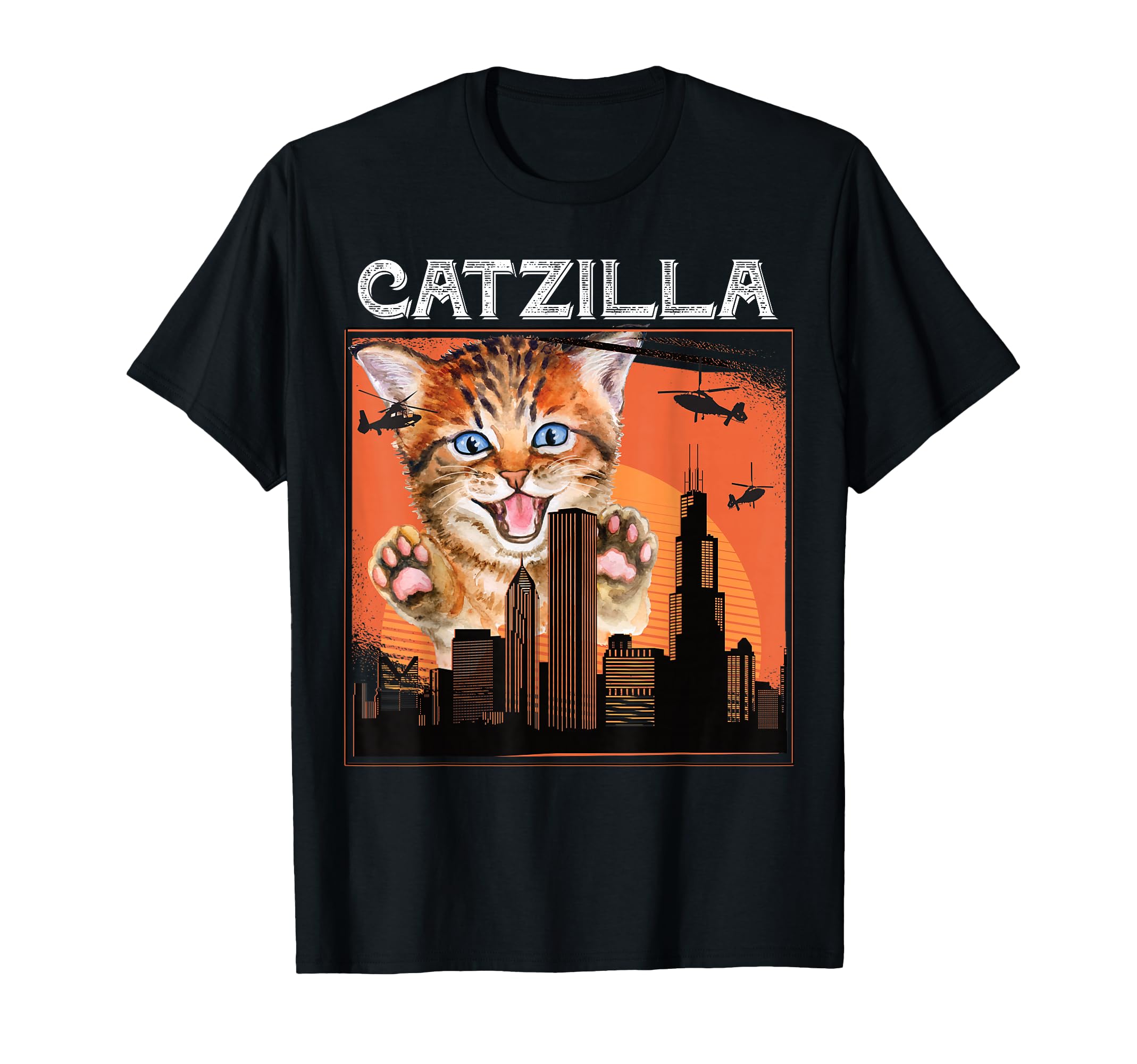 Catzilla Funny Kitten Cat Distressed T-Shirt - Trendy Graphic for Adults - T-Shirt, Sweatshirt, Hoodie