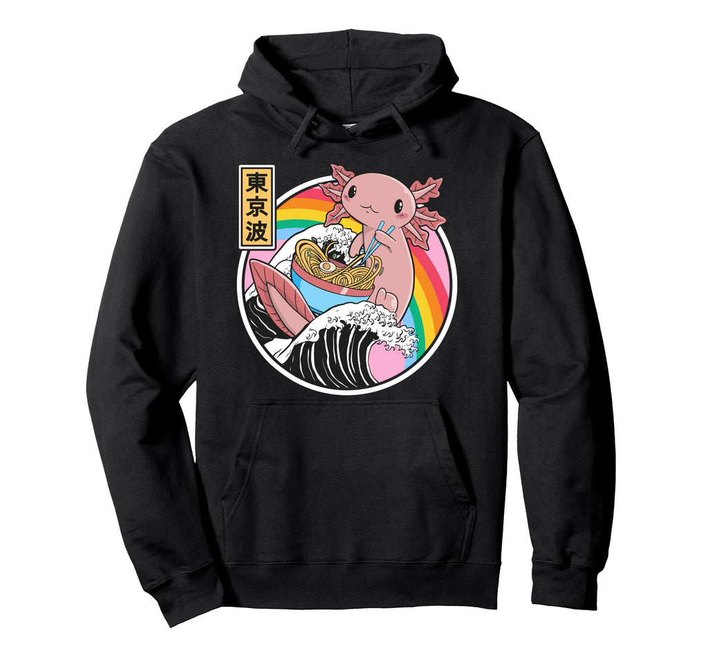 Axolotl Eating Ramen Kanagawa Wave Hoodie - Trendy Graphic for Adults - T-Shirt, Sweatshirt, Hoodie