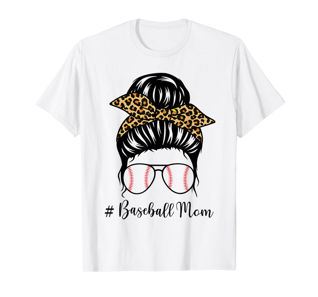 Baseball Mom Messy Bun Mom Softball T-Shirt - Novelty Apparel for Adults - T-Shirt, Sweatshirt, Hoodie