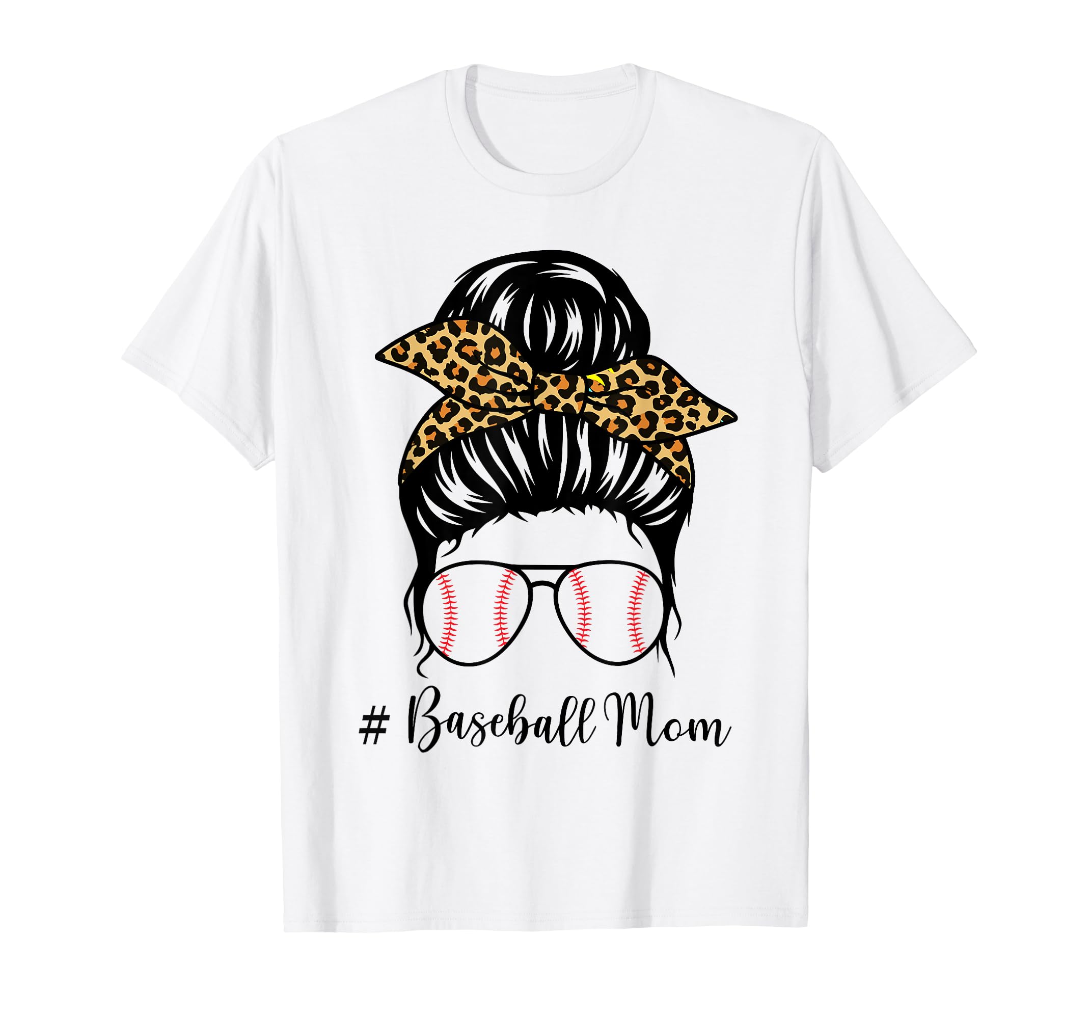 Baseball Mom Messy Bun Mom Softball T-Shirt - Novelty Apparel for Adults - T-Shirt, Sweatshirt, Hoodie
