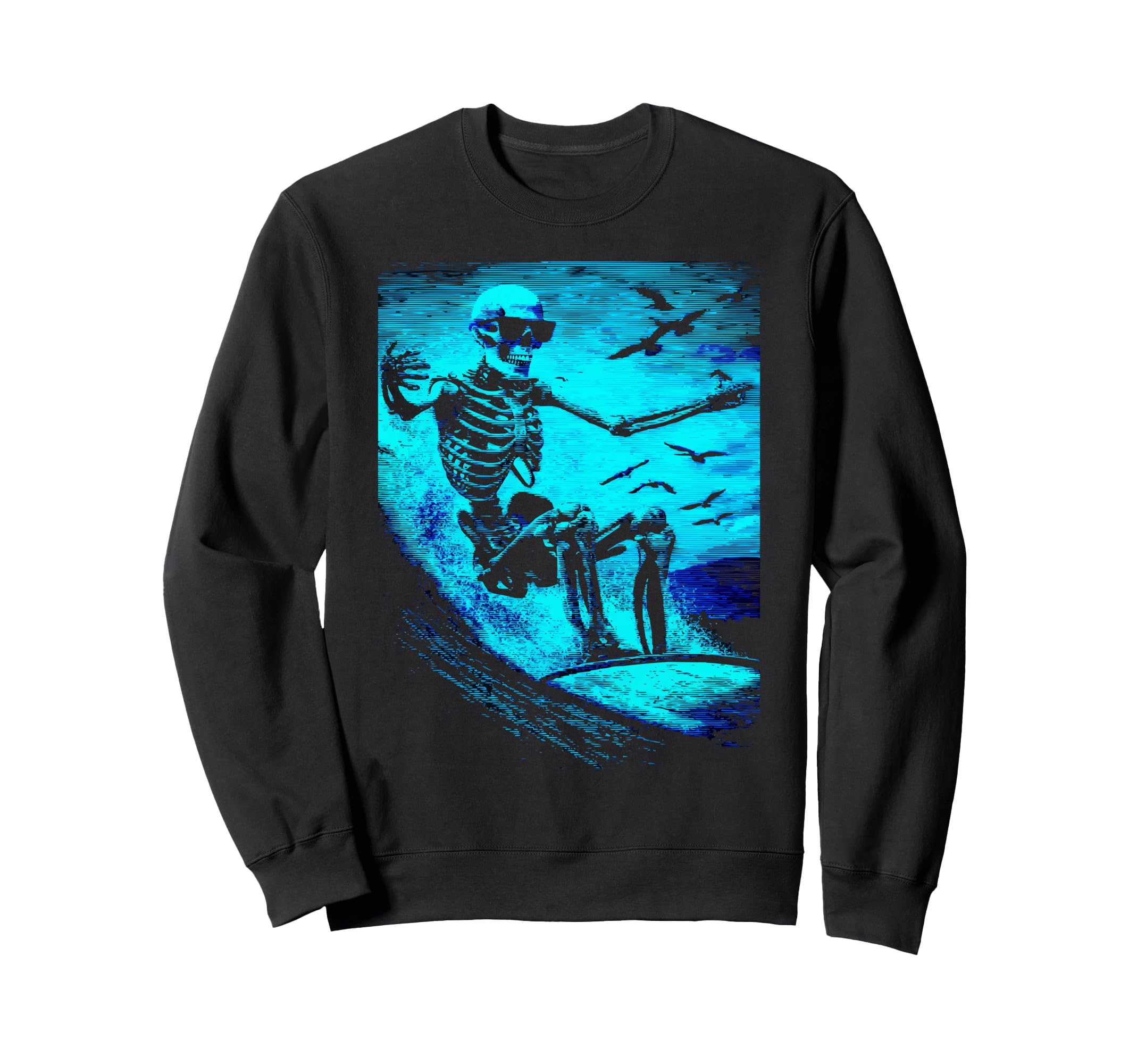 Surfing Skeleton Surfer Riding Sweatshirt - Aesthetic Graphic Men Women - T-Shirt, Sweatshirt, Hoodie
