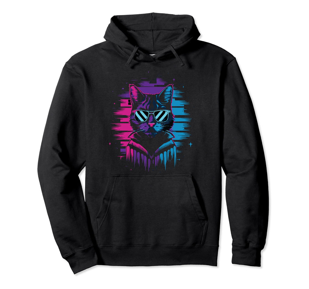 Vaporwave Cat Aesthetic Synthwave Cat Hoodie - Graphic Print for Adults - T-Shirt, Sweatshirt, Hoodie