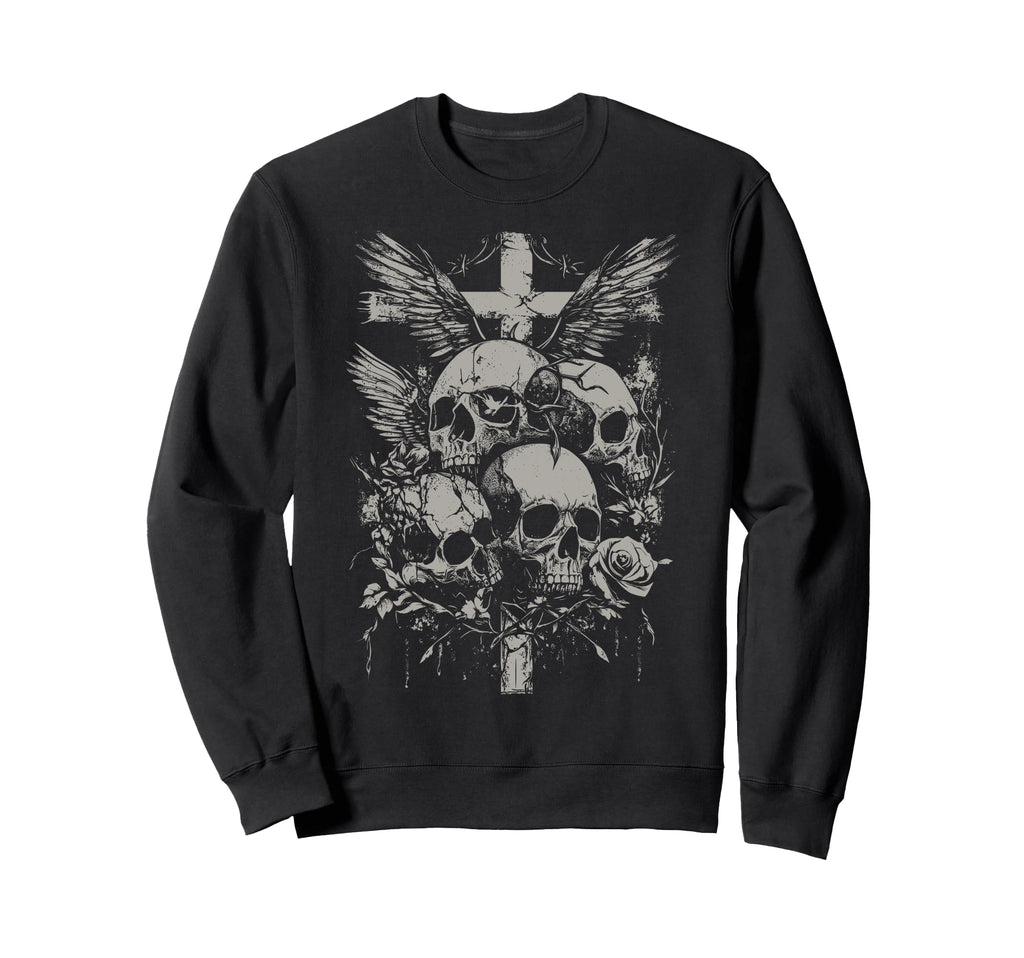 Skull Cross Y2K Grunge Aesthetic Sweatshirt - Fun Novelty Design Men Women - T-Shirt, Sweatshirt, Hoodie