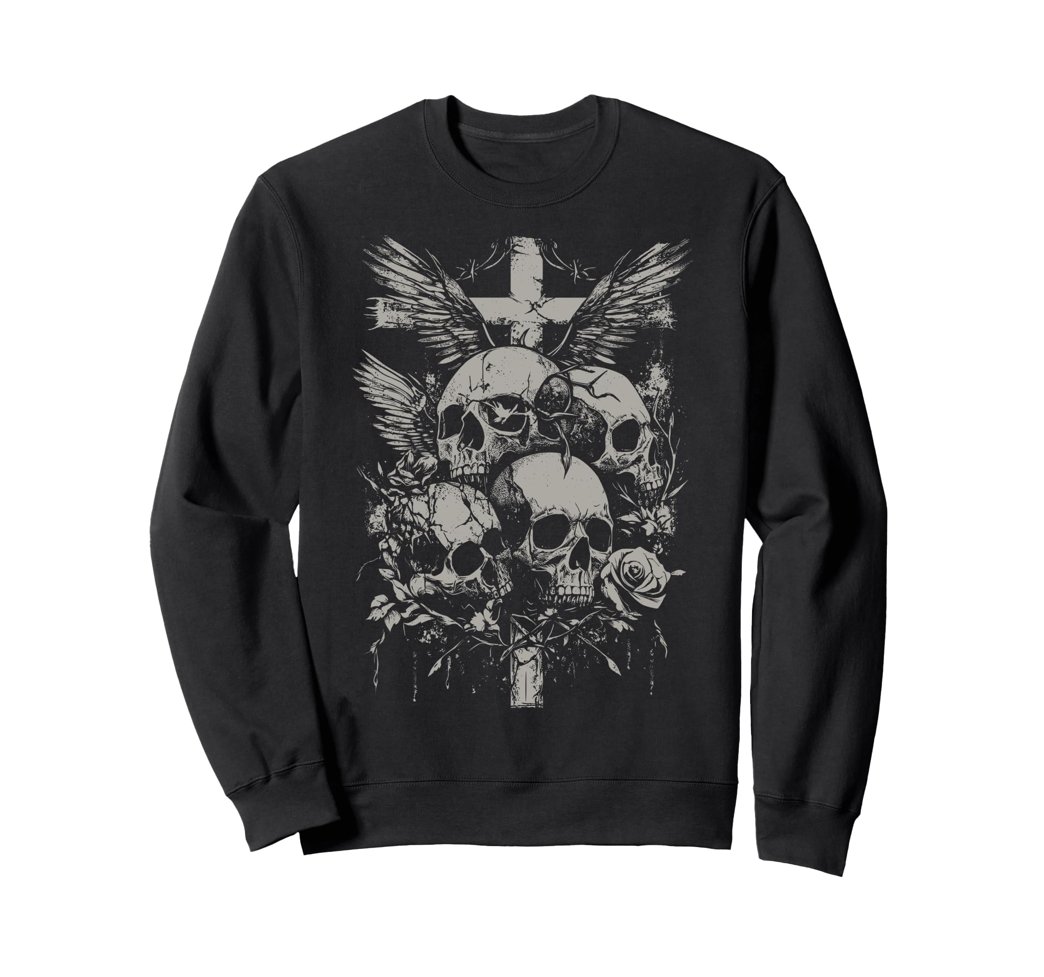 Skull Cross Y2K Grunge Aesthetic Sweatshirt - Fun Novelty Design Men Women - T-Shirt, Sweatshirt, Hoodie