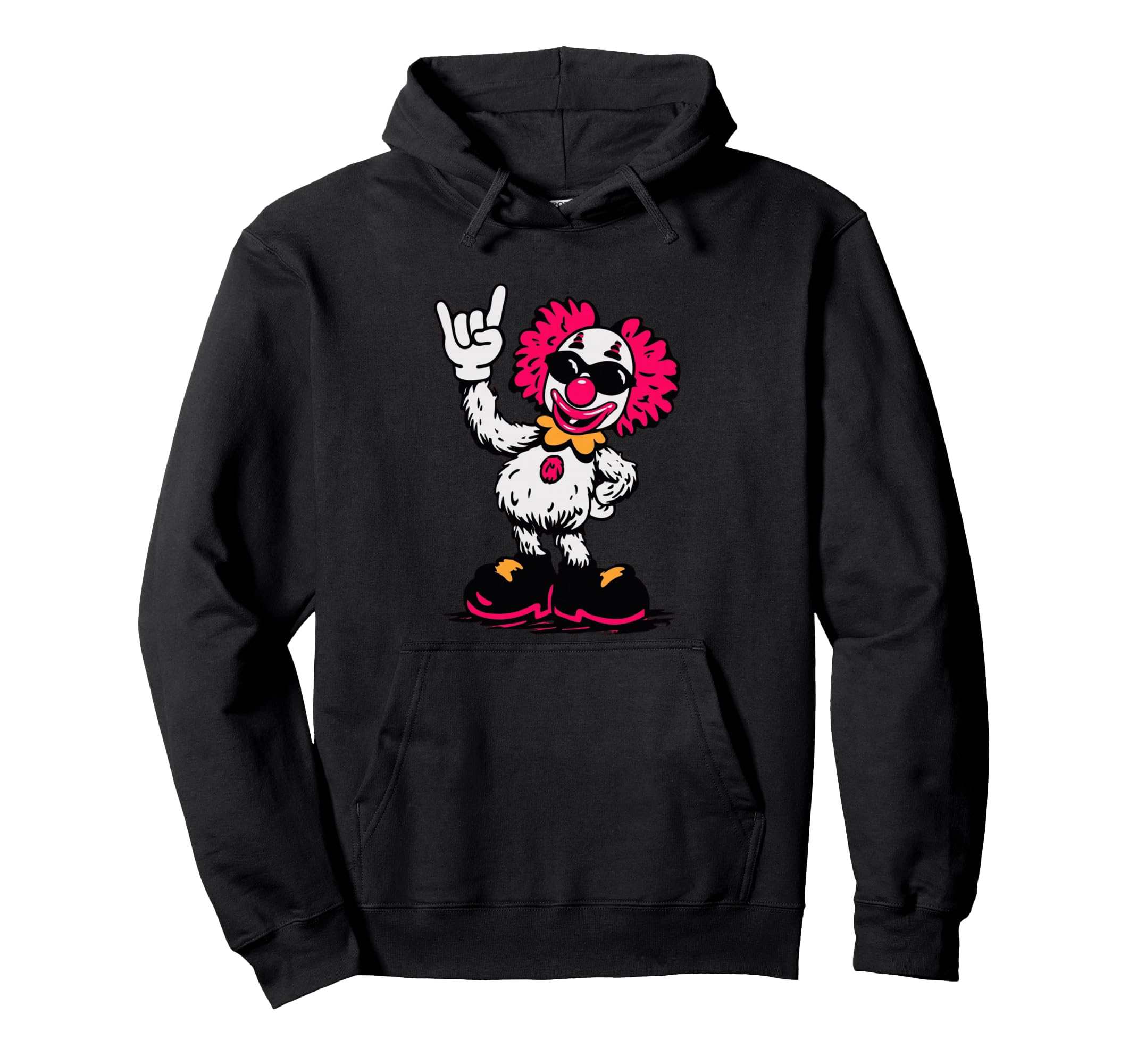 Clown Rock Hand Sign Punk Comic Mascot Hoodie - Unique Graphic for Adults - T-Shirt, Sweatshirt, Hoodie