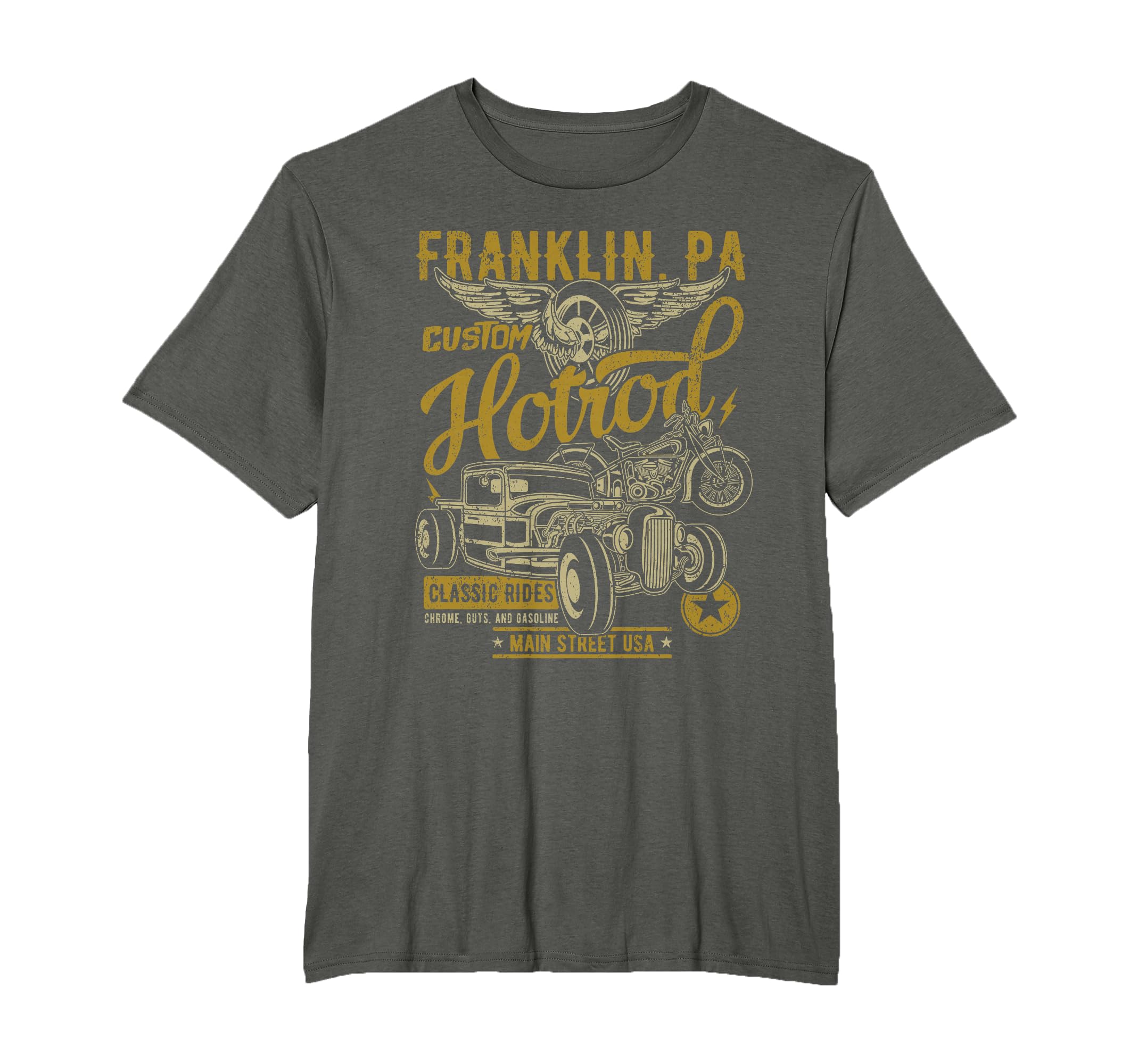 Franklin Pa Usa Hotrod Distressed T-Shirt - Fun Novelty Design Men Women - T-Shirt, Sweatshirt, Hoodie