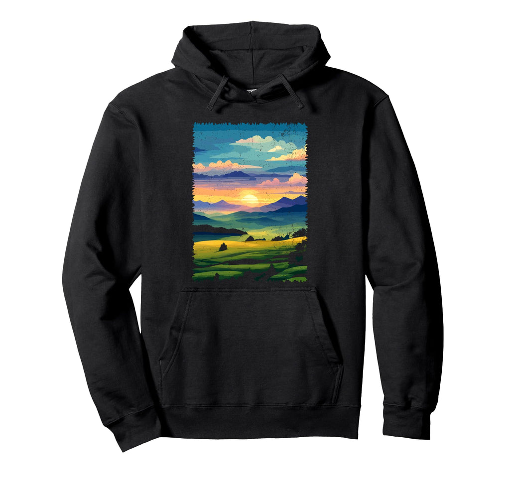 Scenic Valley Mountain Distressed Hoodie - Minimalist Print Men Women - T-Shirt, Sweatshirt, Hoodie
