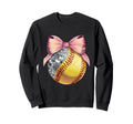 Coquette Bow Disco Ball Softball Sweatshirt - Custom Art Print Men Women - T-Shirt, Sweatshirt, Hoodie