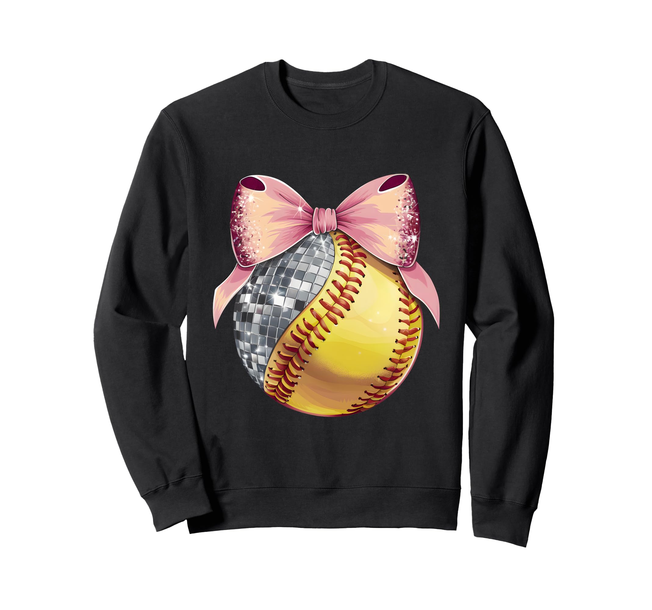 Coquette Bow Disco Ball Softball Sweatshirt - Custom Art Print Men Women - T-Shirt, Sweatshirt, Hoodie