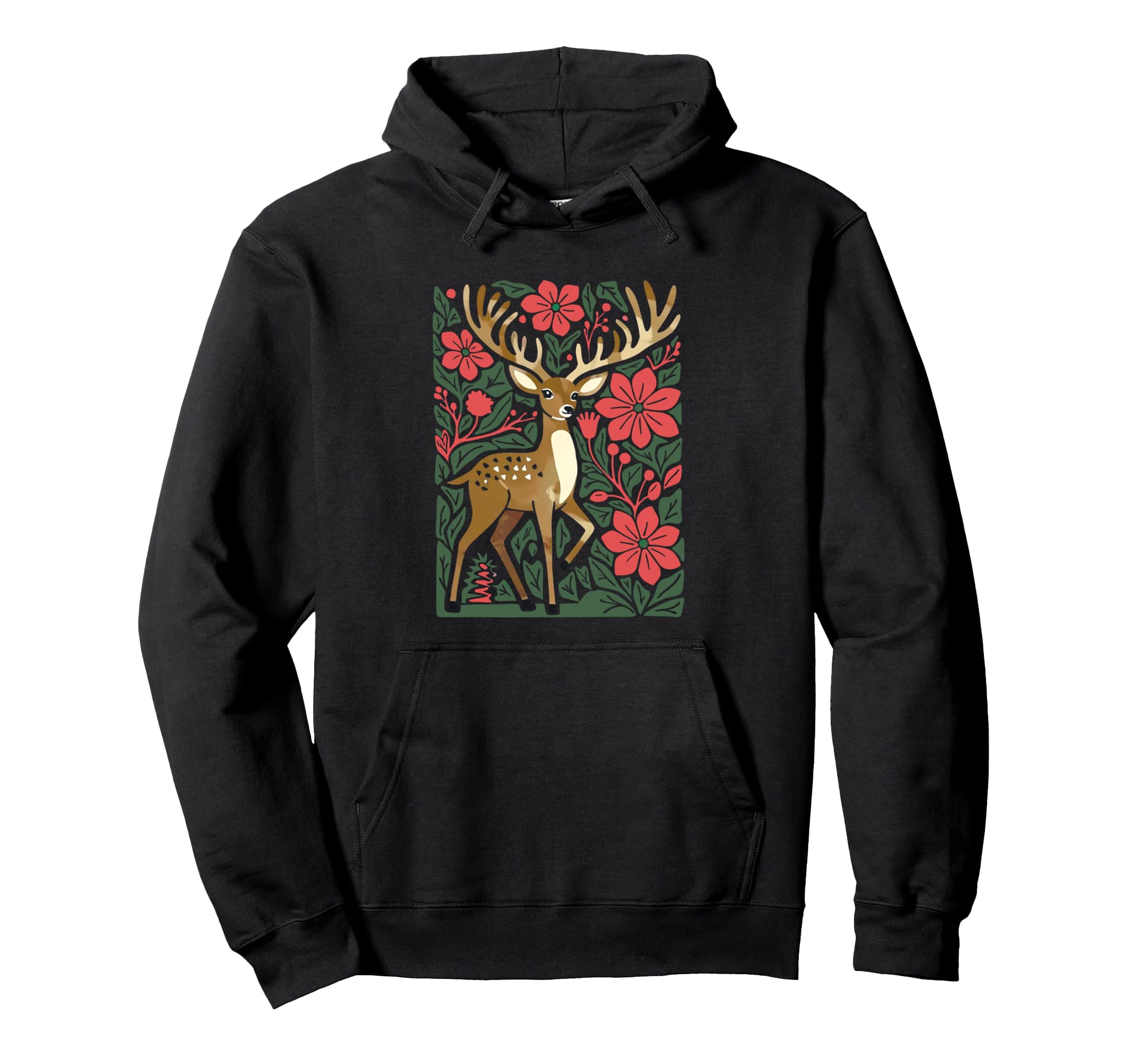 Boho Floral Deer Reindeer Holiday Hoodie - Graphic Print Men Women - T-Shirt, Sweatshirt, Hoodie