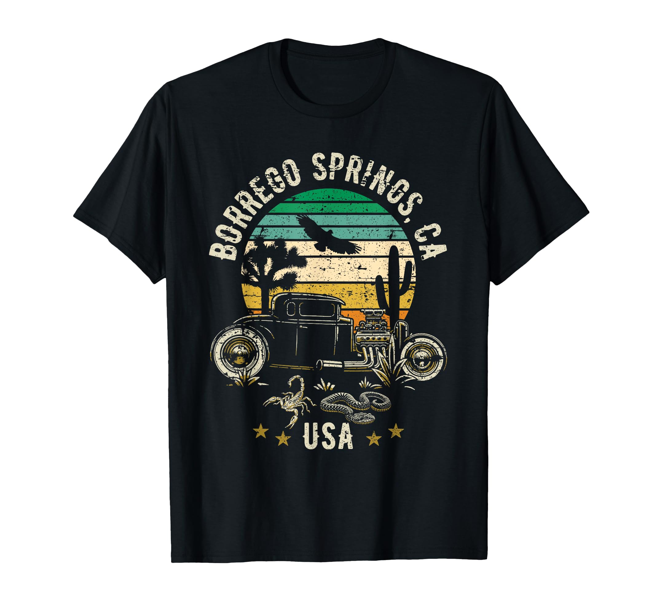 Borrego Springs California Usa Hotrod Sunset T-Shirt - Graphic Print Unisex - T-Shirt, Sweatshirt, Hoodie