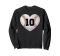Baseball Number 10 Distressed Heart Sweatshirt - Trendy Graphic Unisex - T-Shirt, Sweatshirt, Hoodie