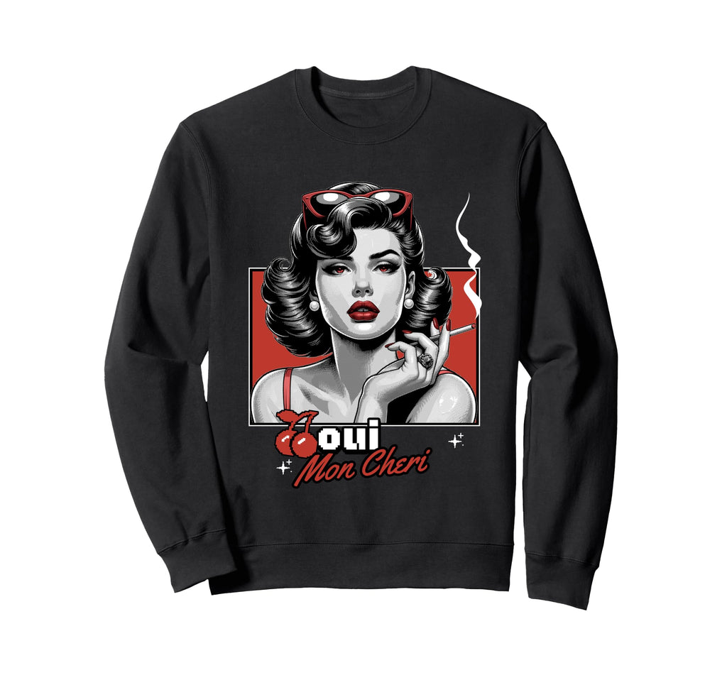 Oui Mon Cheri Y2K Cherry Pin Up Sweatshirt - Novelty Apparel Men Women - T-Shirt, Sweatshirt, Hoodie