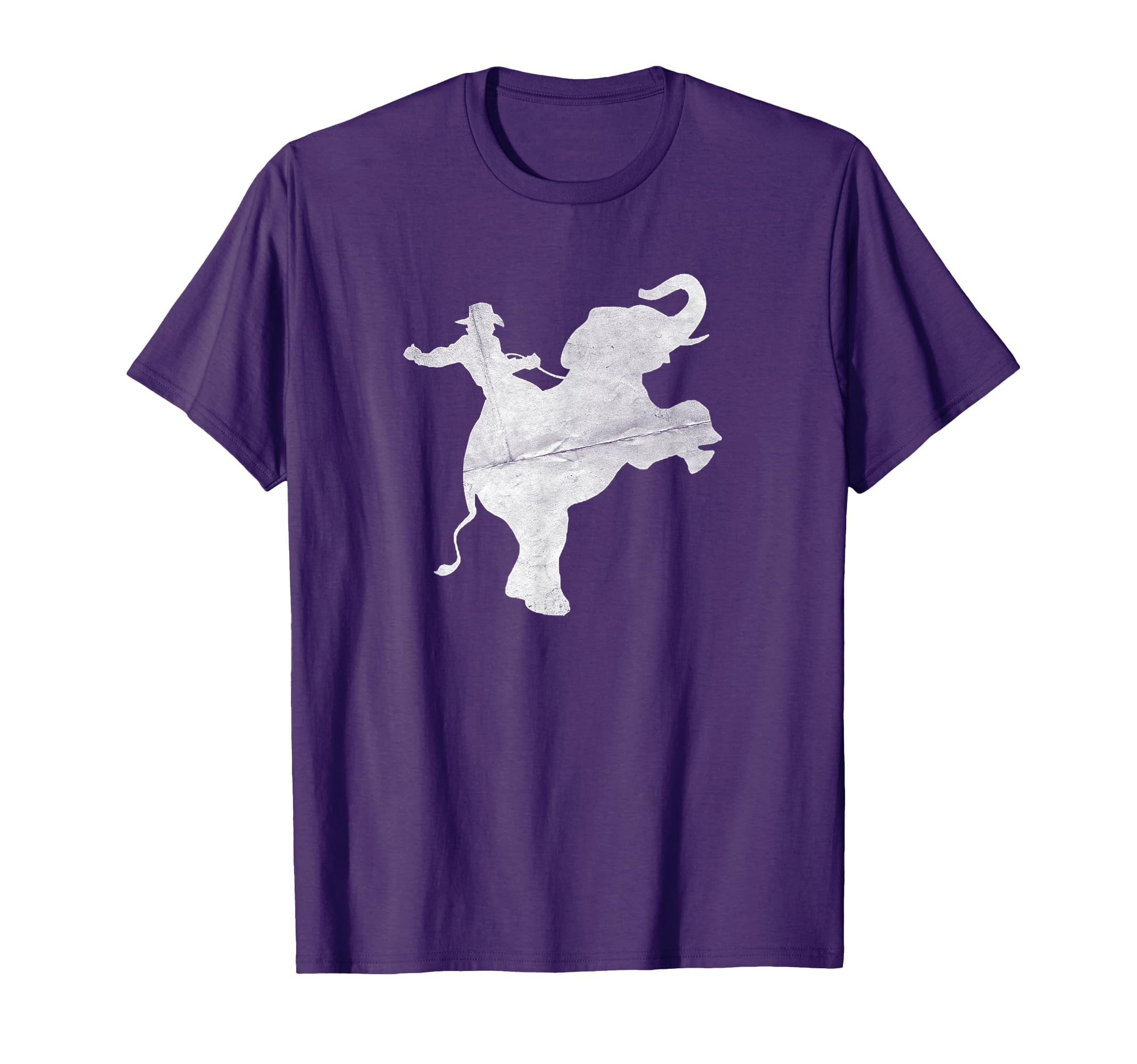 Cowboy Riding Elephant Distressed T-Shirt - Custom Art Print Men Women - T-Shirt, Sweatshirt, Hoodie