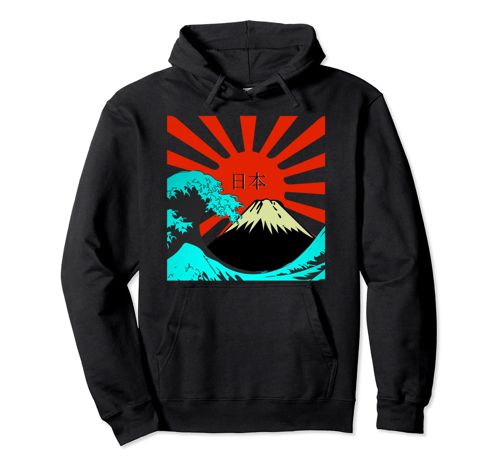 Vaporwave Aesthetic Japan Rising Sun Mt Fuji Hoodie - Trendy Graphic Unisex - T-Shirt, Sweatshirt, Hoodie